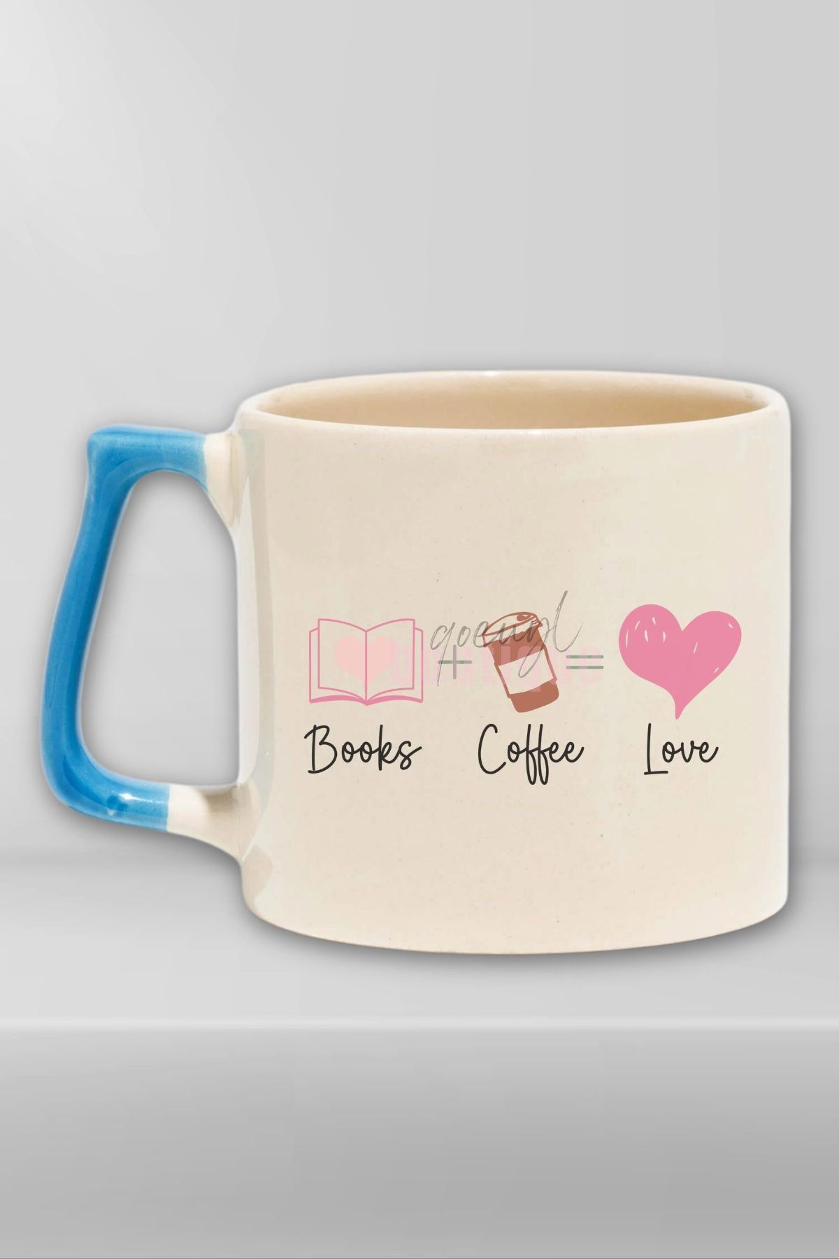 qoeuyl boutique Books Coffee Love Temalı Kitap ve Kahve Tutkunu Hediyelik Mavi Kulplu Kupa Bardak