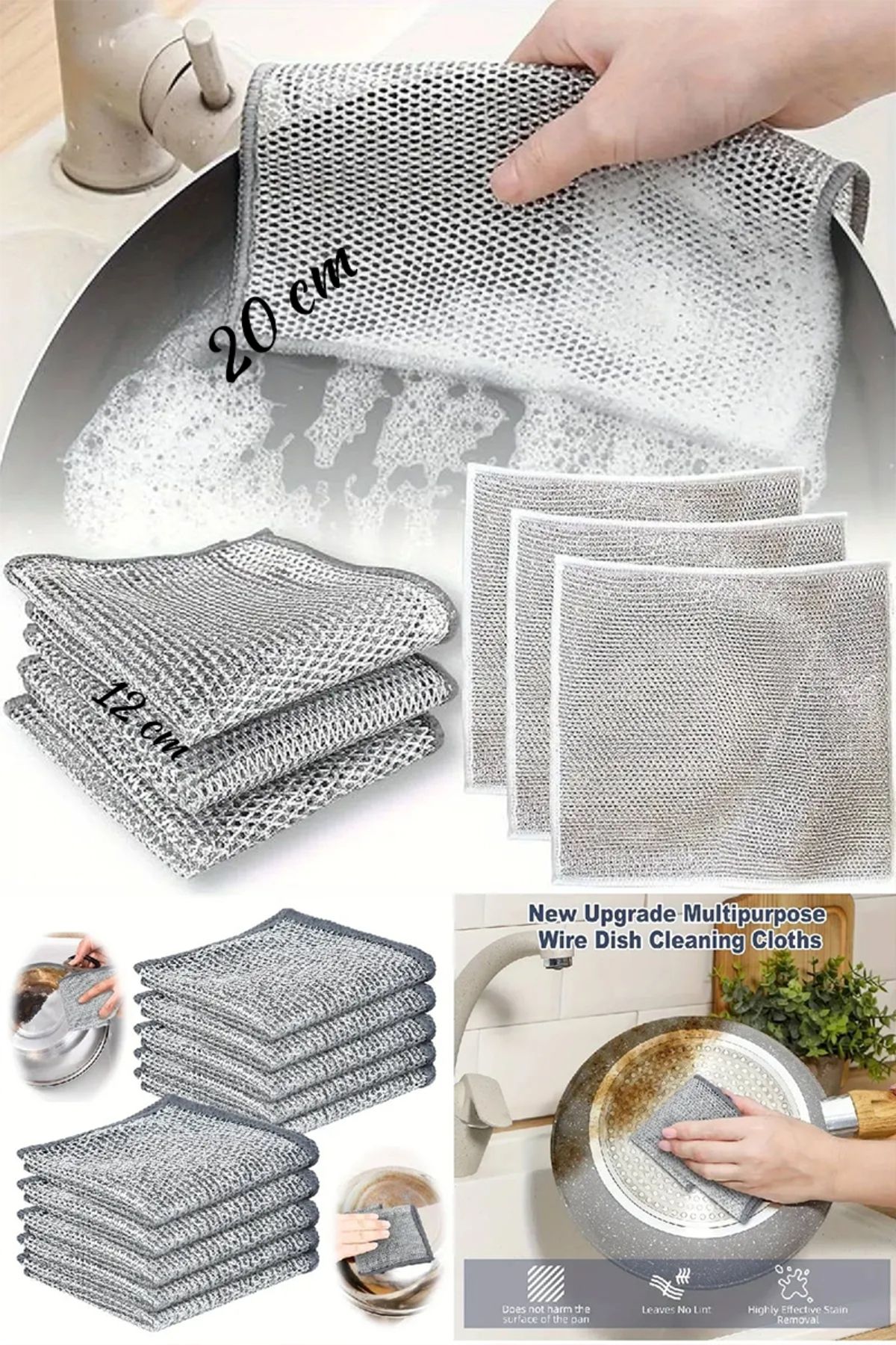WENTER 20x20 Inox (1adet ) Tel Bez Zor Kir Bezi, Inox Telli Bulaşık Bezi, Mutfak Banyo Bezi