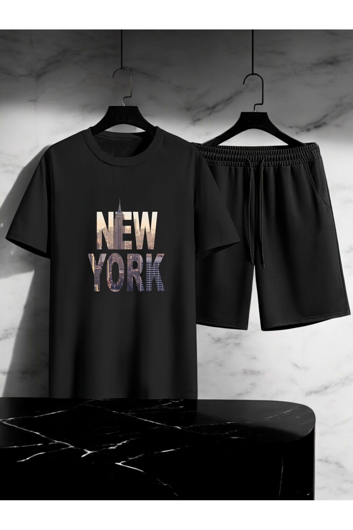 uyguntarz Unisex New York Tasarım Basklı Tshirt Şort Takımı