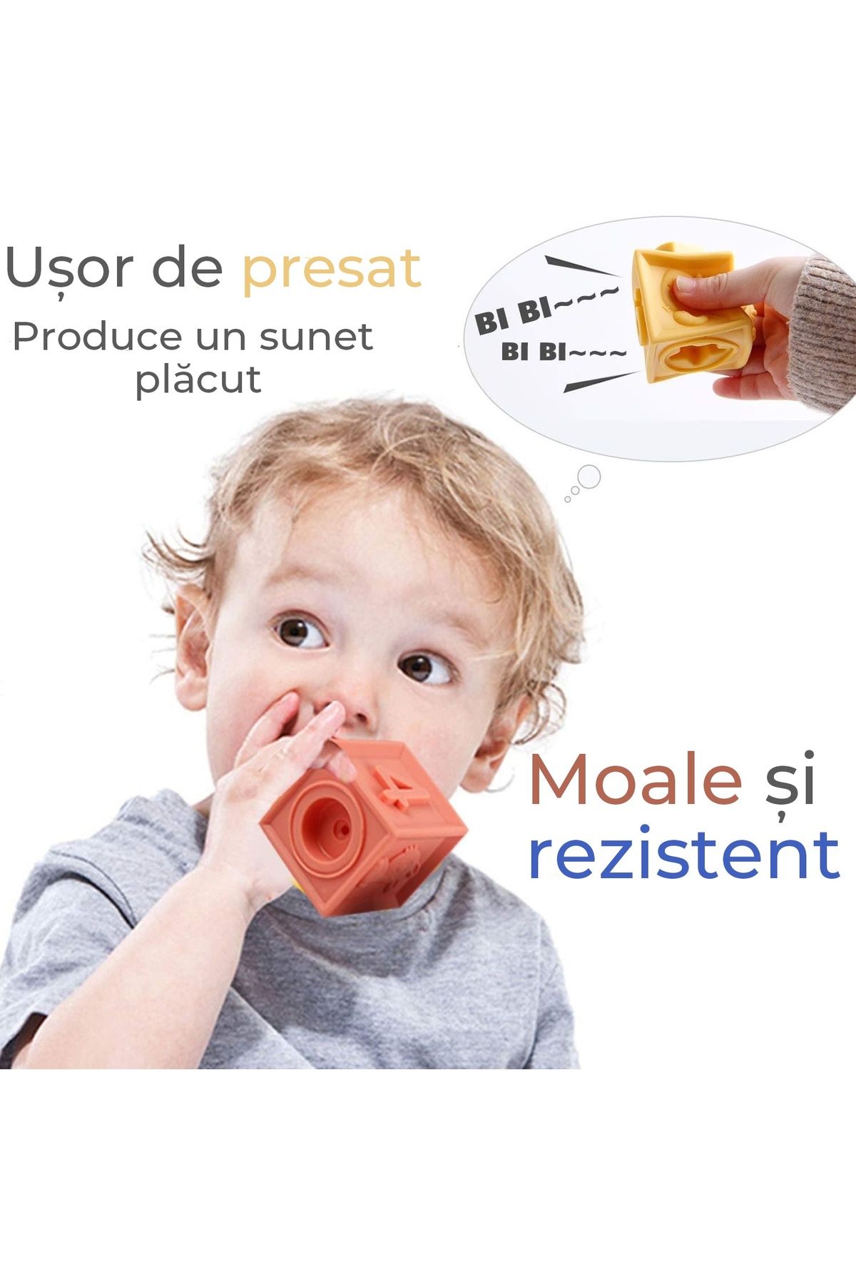 Pitikot-Set cuburi moi interactive pentru bebelusi Pitikot®, multicolor, 12 piese, din cauciuc, 0-24 luni 2