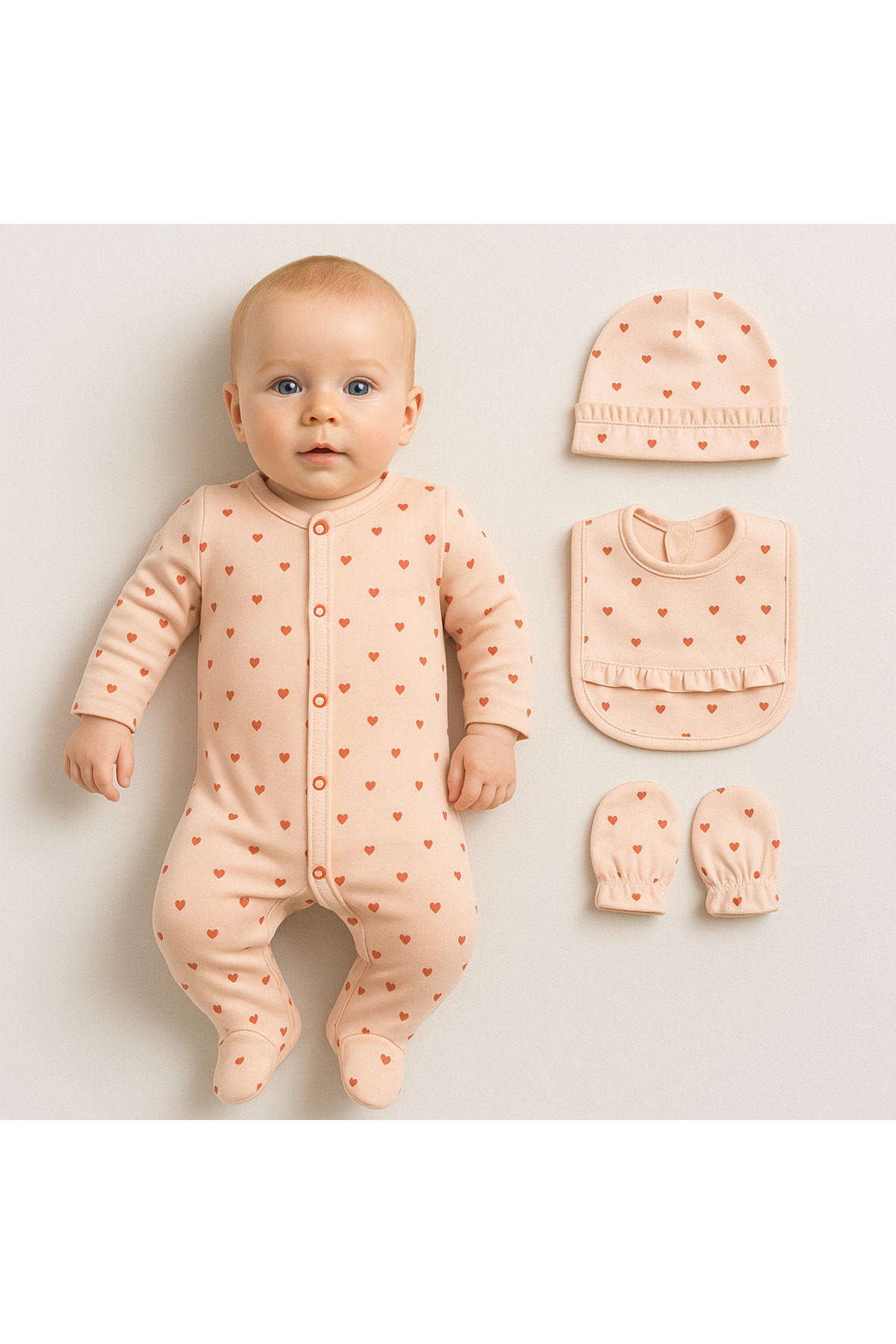 nevrankids Heart Pattern Nervür'lü Fransız Şapka Fistolu Önlüklü Tulum'lu Eldivenli H.çıkışı fotoğrafı 4 (önizleme)