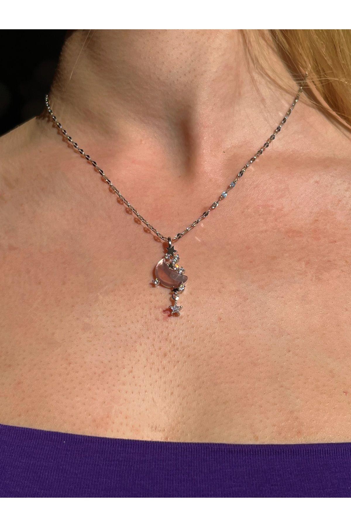 B&E SHİNE JEWERLY “Kararmaz Çelik Ay Yıldız Detay Kolye