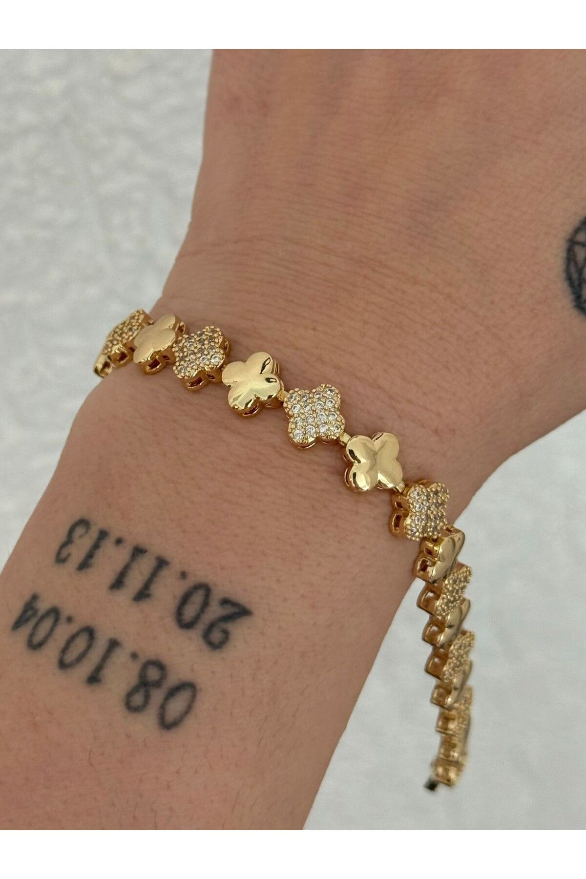 MyladyAccessoriess Zirkon Taş Detaylı Sıralı Yonca Çelik Bileklik