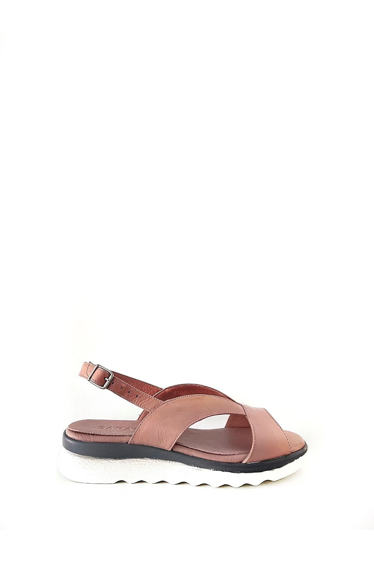 Saracshoes Gerçek Deri Pudra Jojo Sandalet