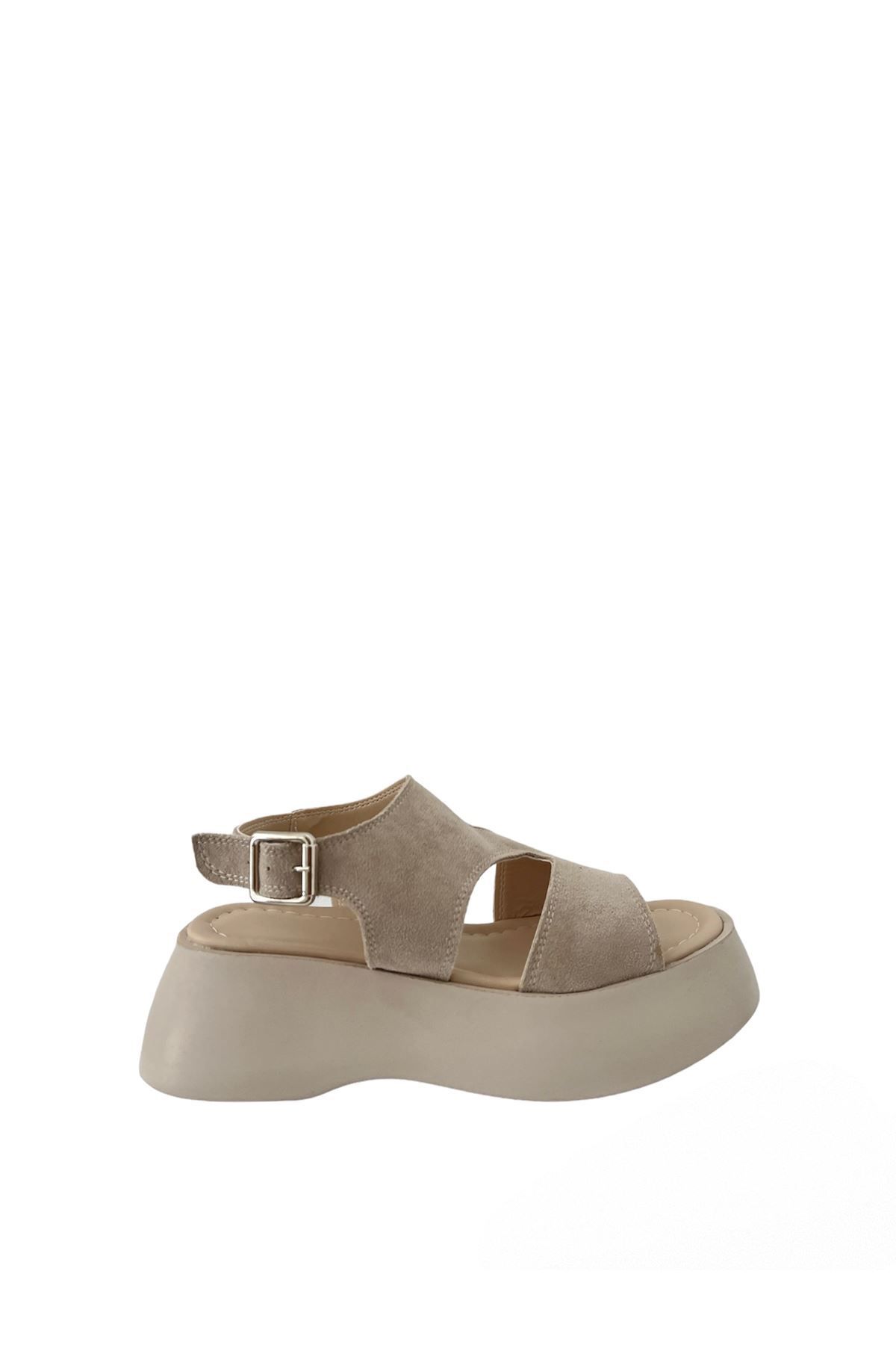 Saracshoes Kadın Asimetrik Sandalet Bej Süet Line