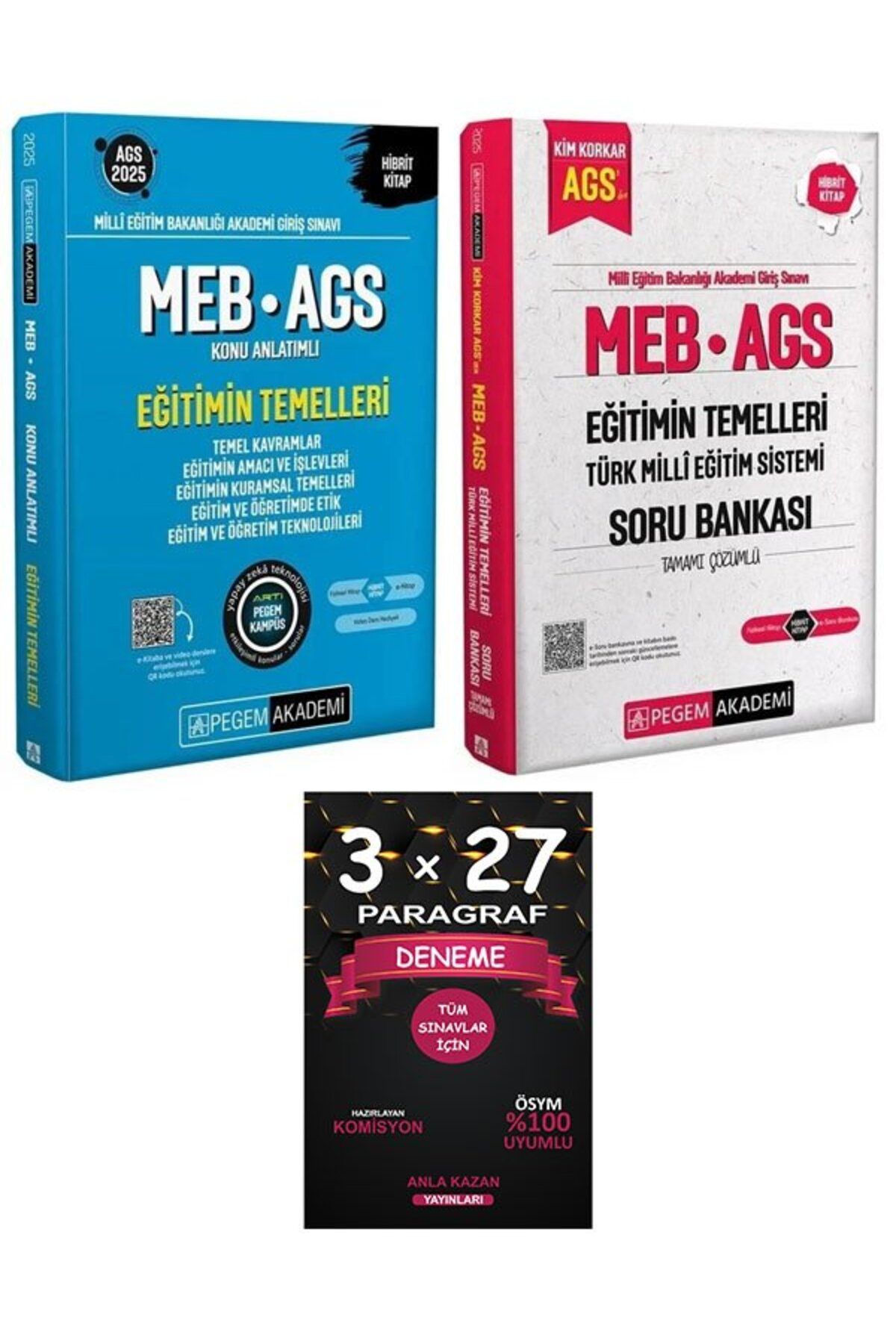 Anla Kazan Yayınları Pegem 2025 MEB-AGS Eğitimin Temelleri Konu + Soru Bankası 2 li Set+AnlaKazan PAragraf