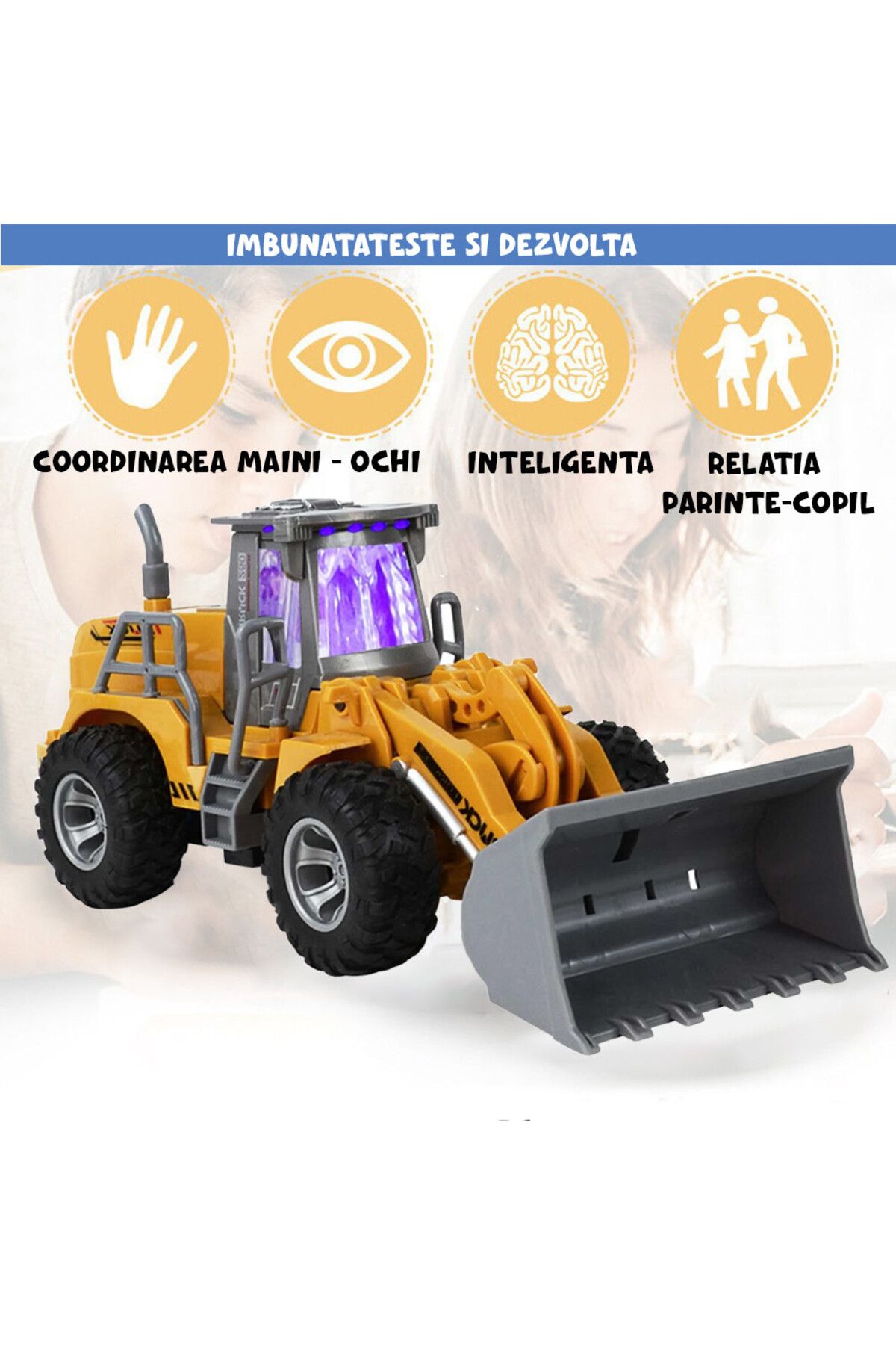 Pitikot-Pitikot® Toy Backhoe Loader with RC Remote Control for Kids with Front Loader 4
