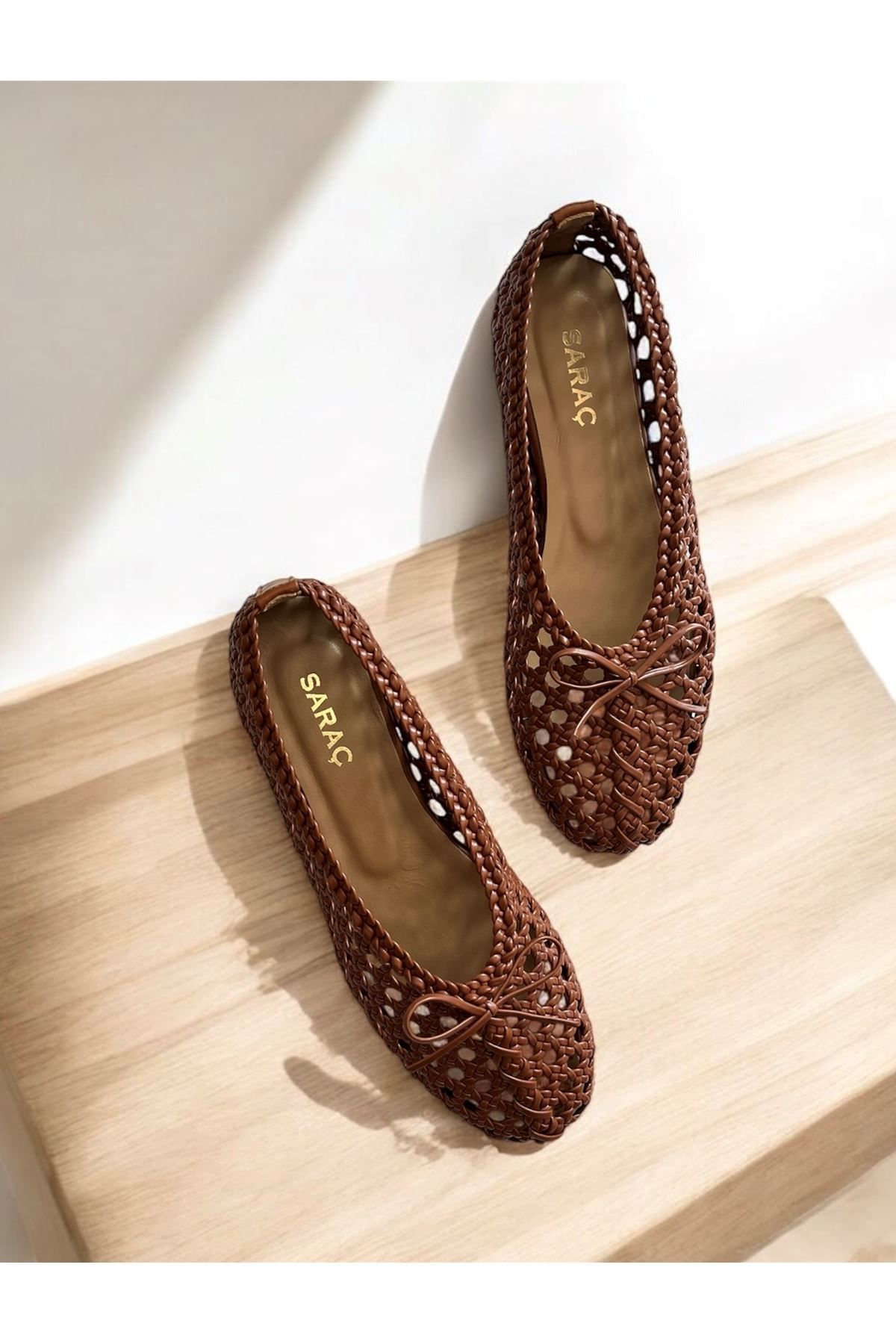 Saracshoes Hasır Örgü Kadın Babet Kahverengi Woven