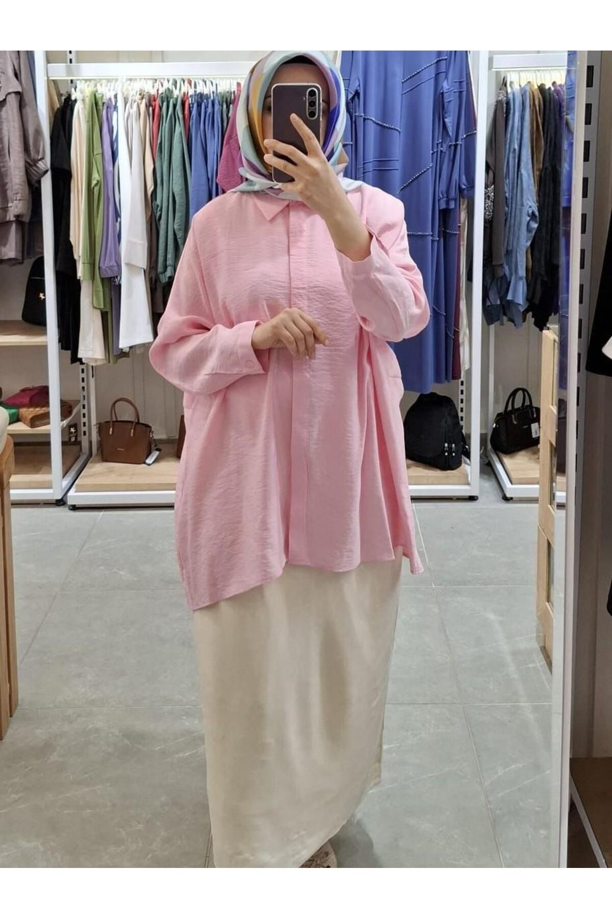 Nuss Oversize Düğmeli Gömlek Pembe 3001
