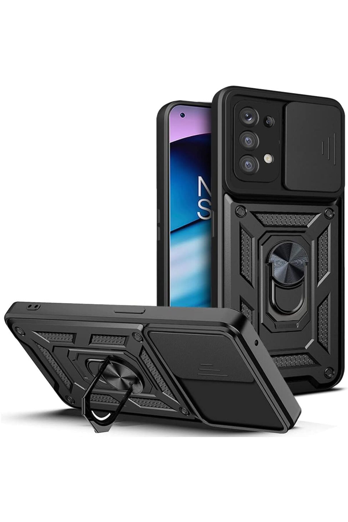 Rivor Oppo A74 Uyumlu Kılıf Kamera Sürgülü Standlı Yüzüklü Darbe Emici Zırh Koruyucu Tank Kapak