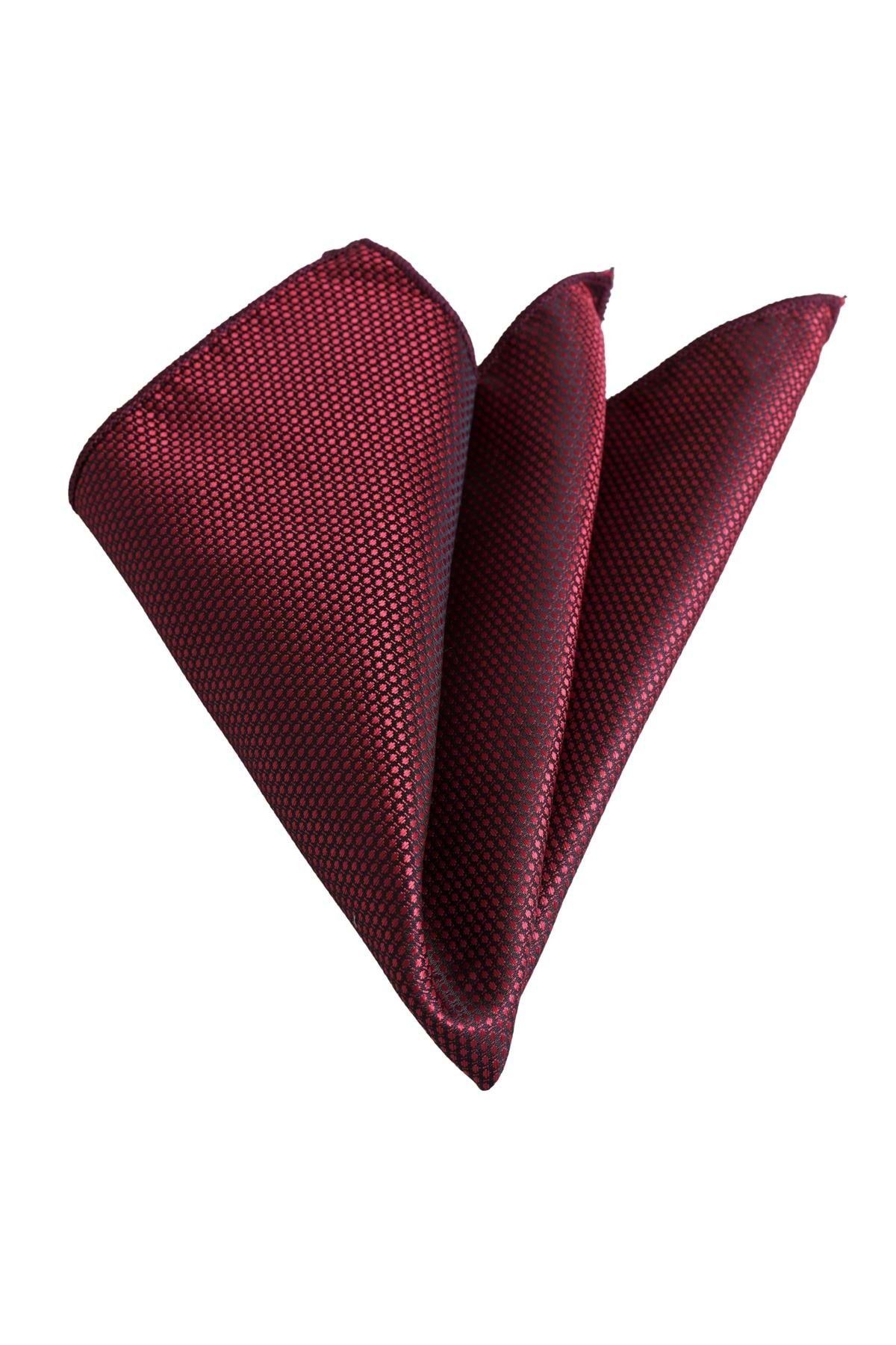 Exve Exclusive Bordo Geometrik Desenli Elegant Jakar Saten Dokuma Yaka Mendili