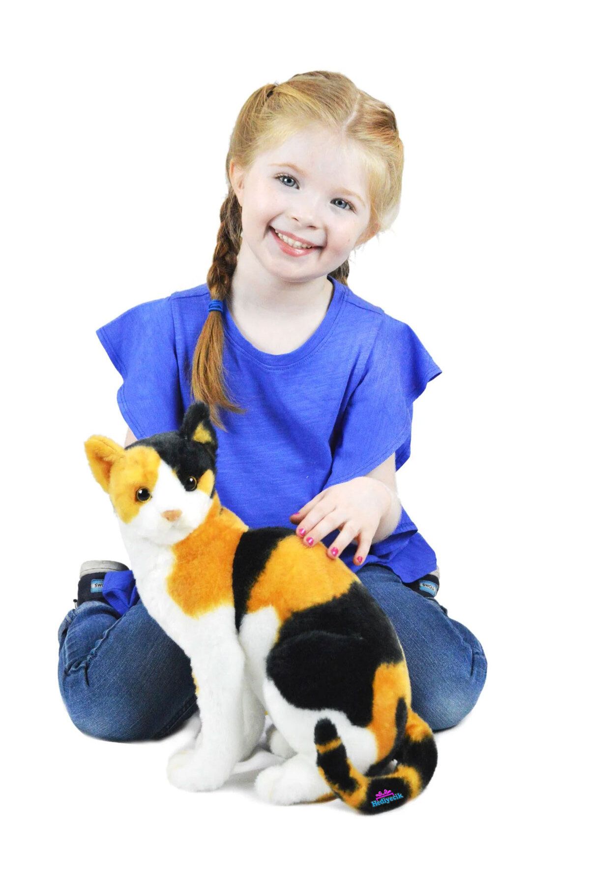 hediyecik Oyuncak Gerçek Görünümlü Ayakta Peluş Calico kedisi 45 Cm