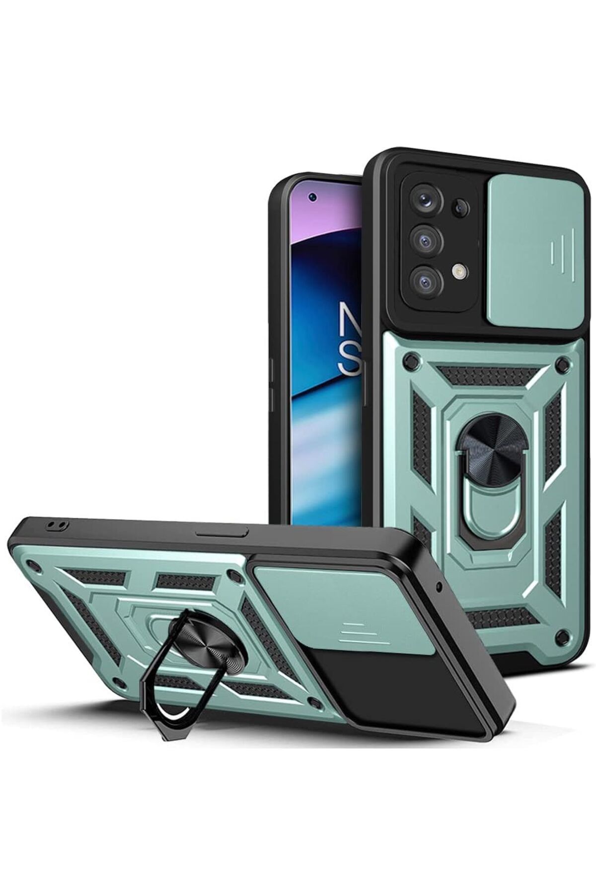 Rivor Oppo A74 Uyumlu Kılıf Kamera Sürgülü Standlı Yüzüklü Darbe Emici Zırh Koruyucu Tank Kapak