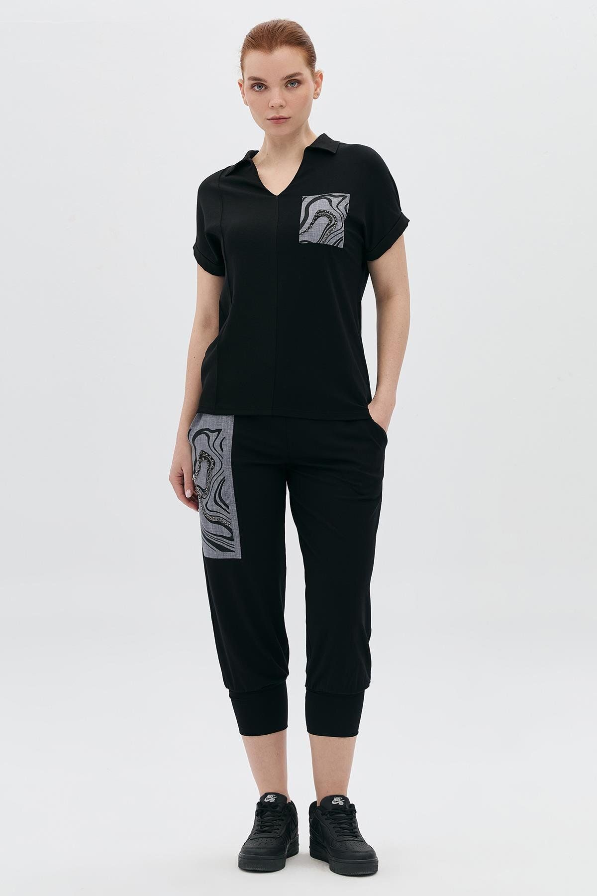 DAIDO Polo Yaka Taşlı Garni Cepli T-Shirt