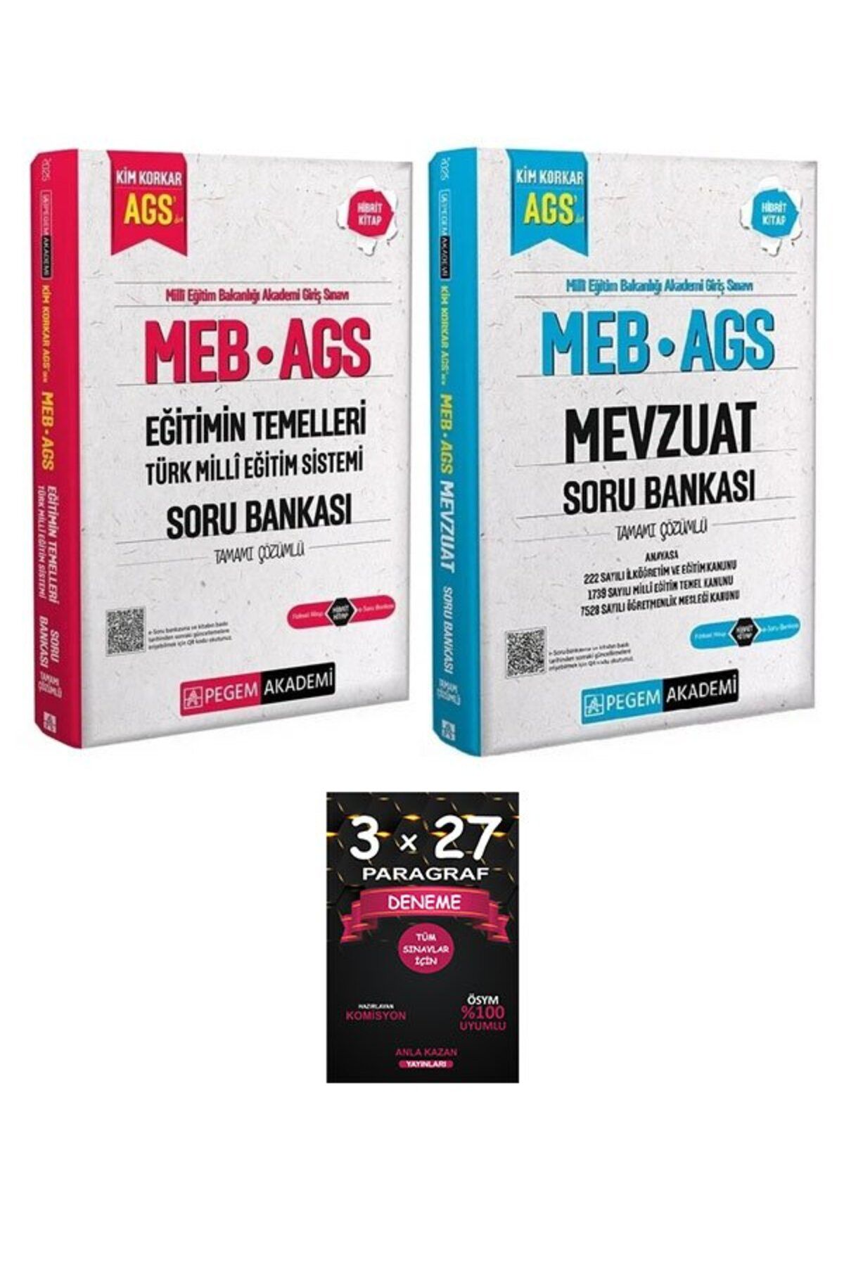 Anla Kazan Yayınları Pegem 2026 MEB-AGS Eğitimin Temelleri + Mevzuat Soru Bankası 2 li Set+AnlaKAzan PAragraf
