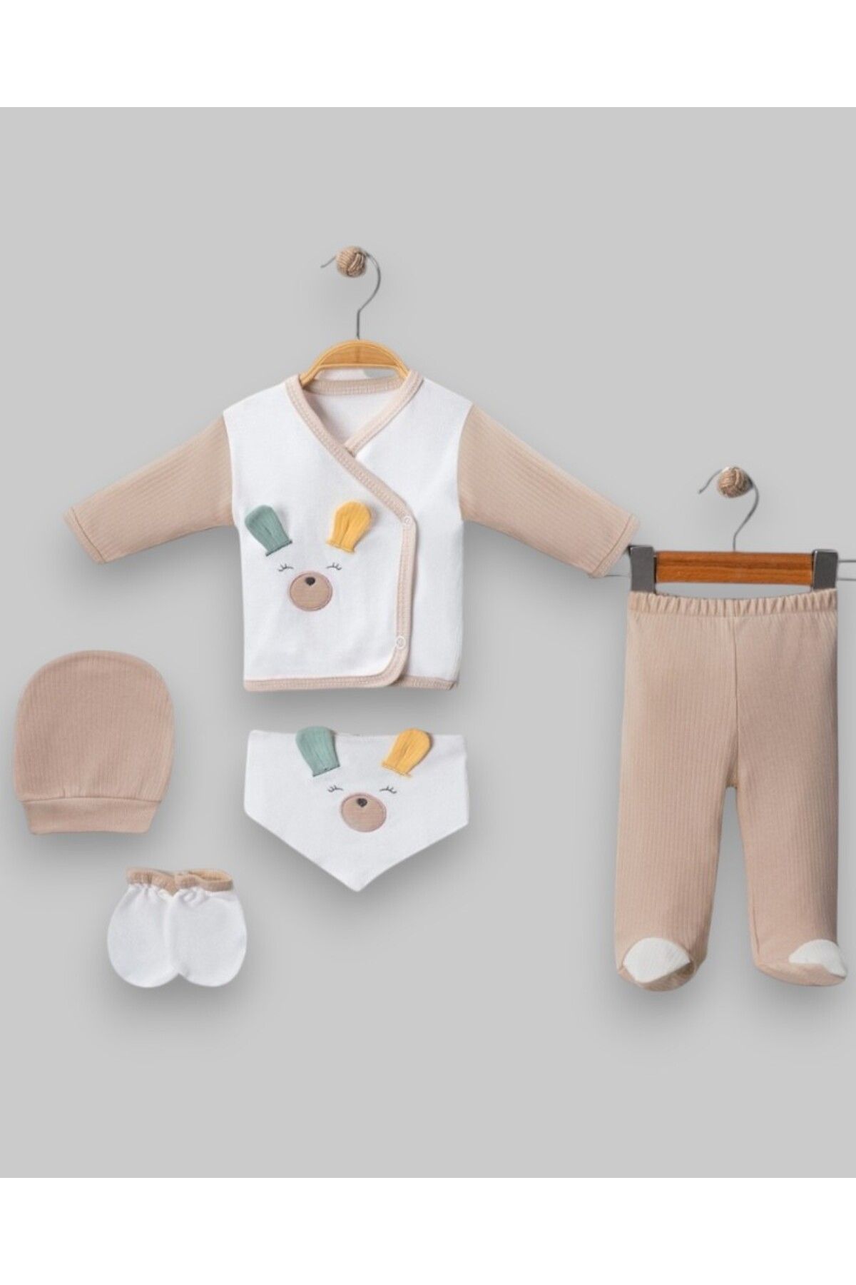 MINNOOSH BABY 5'Li Kulaklı Tavşan Lüx Zıbın Unisex (%100 Pamuk)