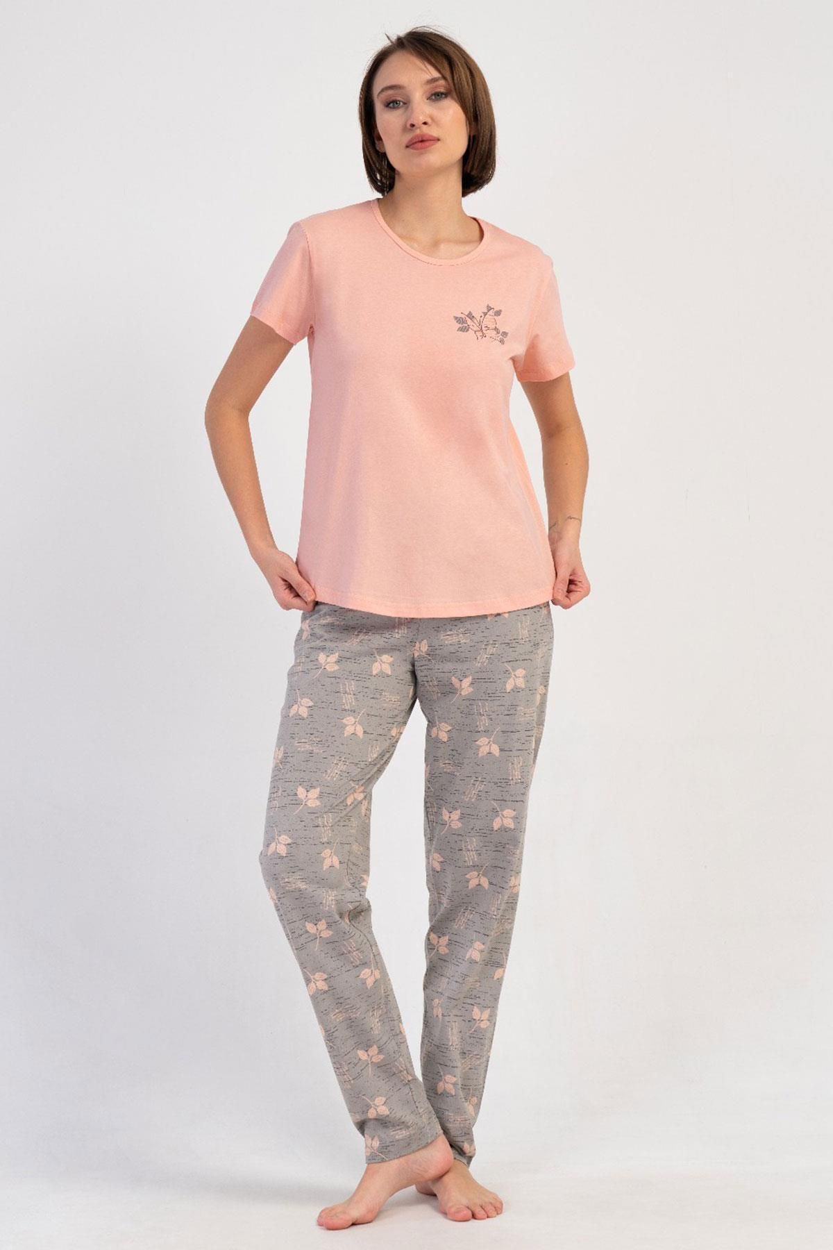 VİENETTA Kadın Kısa Kol Somon Pijama Takımı C0T8N3O804