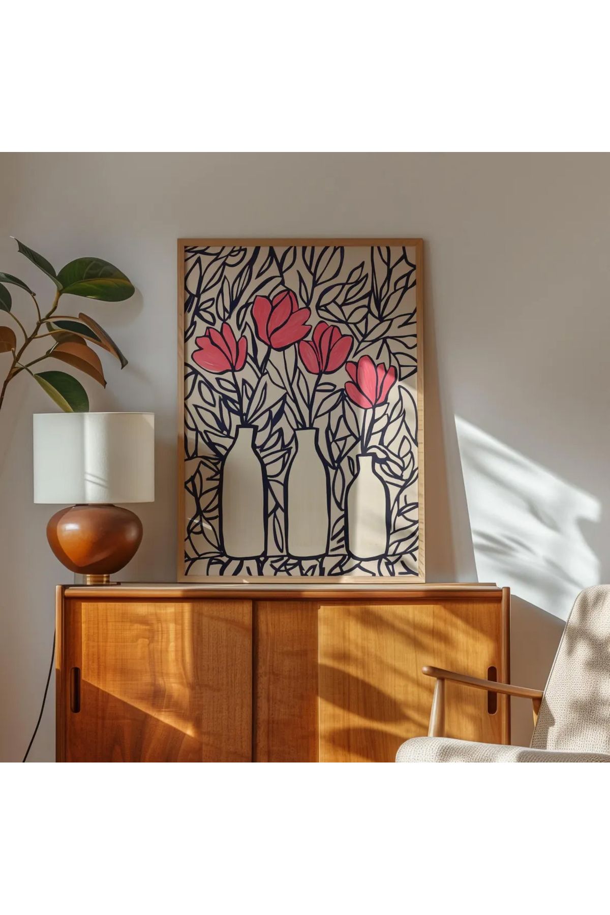 Dekorsiahome Tek Parça Ahşap Çerçeveli Oturma Odası Salon Mutfak Tablo TK0595