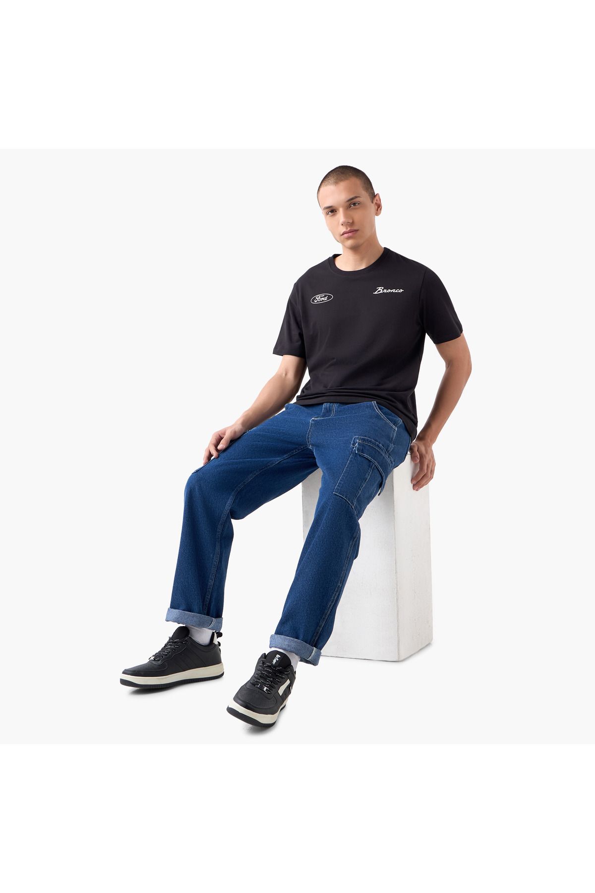 SP Characters-Typographic Print T-shirt with Crew Neck 2