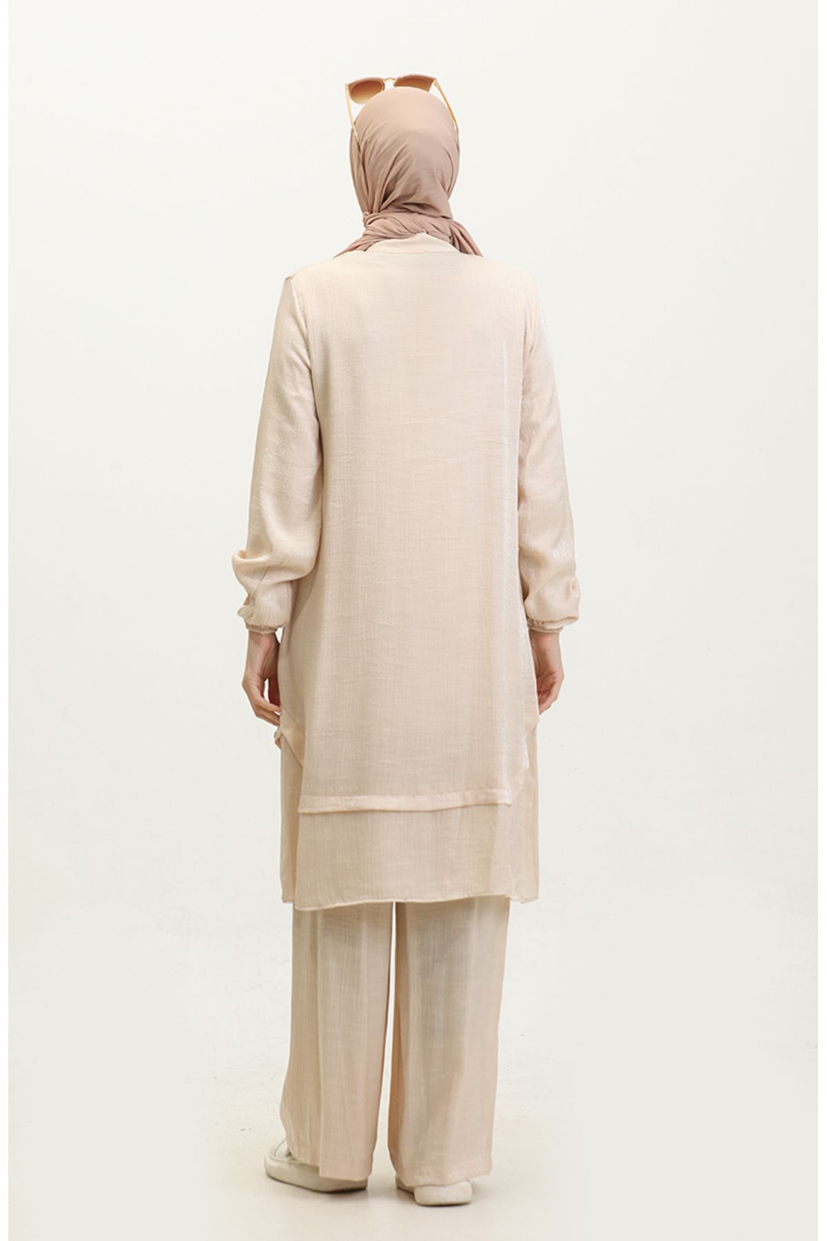 sefamerve-Cream Tunic and Trousers Double Set - Button Detailed 11302-05 5
