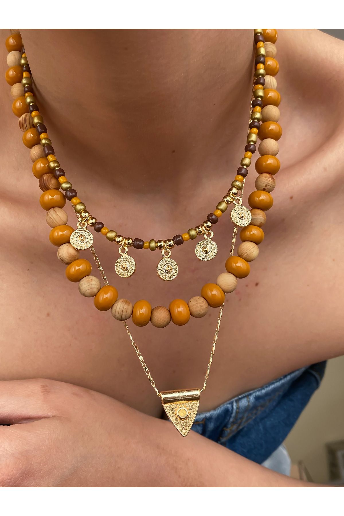Lucky Designs Renkli Seramik Figür Detay Üçlü Set Kolye/ Kadın Çoklu Set Kolye/Yazlık Üçlü Kolye
