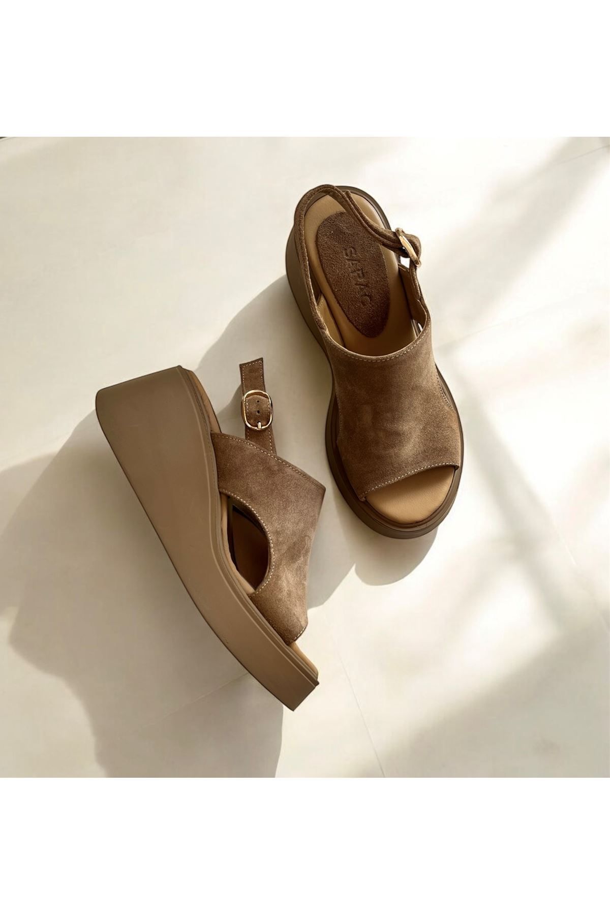 Saracshoes Gerçek Deri Süet Vizon Kadın Sandalet Bunny