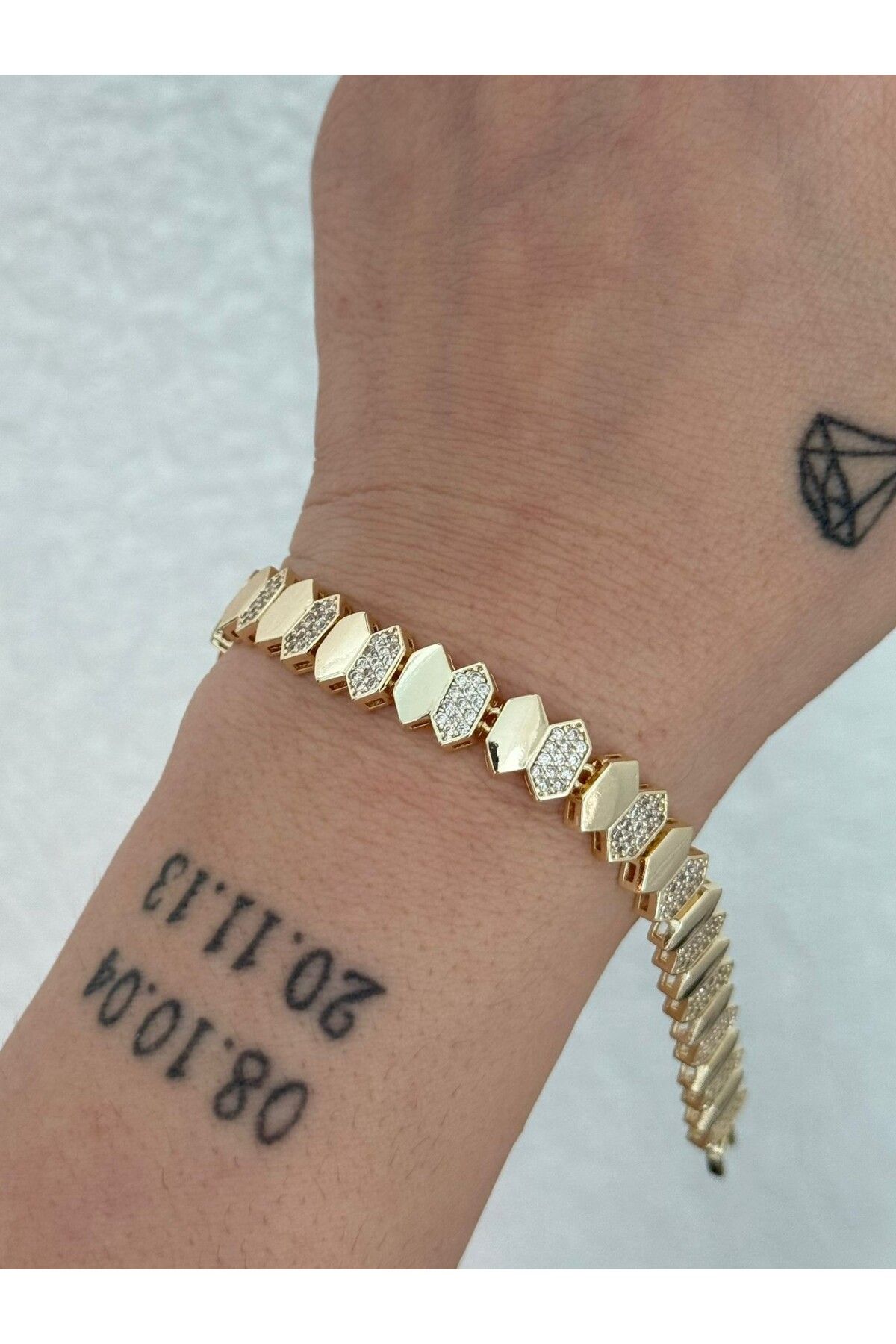 MyladyAccessoriess Geometrik Ve Zirkon Taş Detaylı Çelik Bileklilk