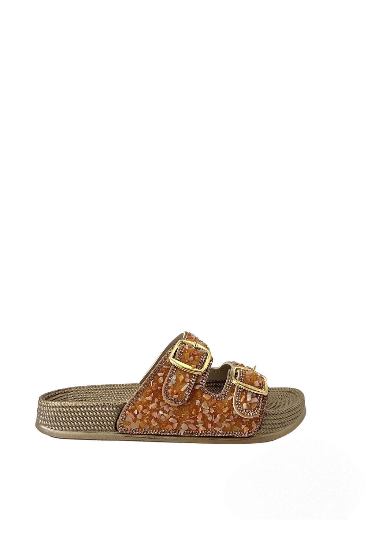 Saracshoes Kadın Taşlı Turuncu Terlik Orange