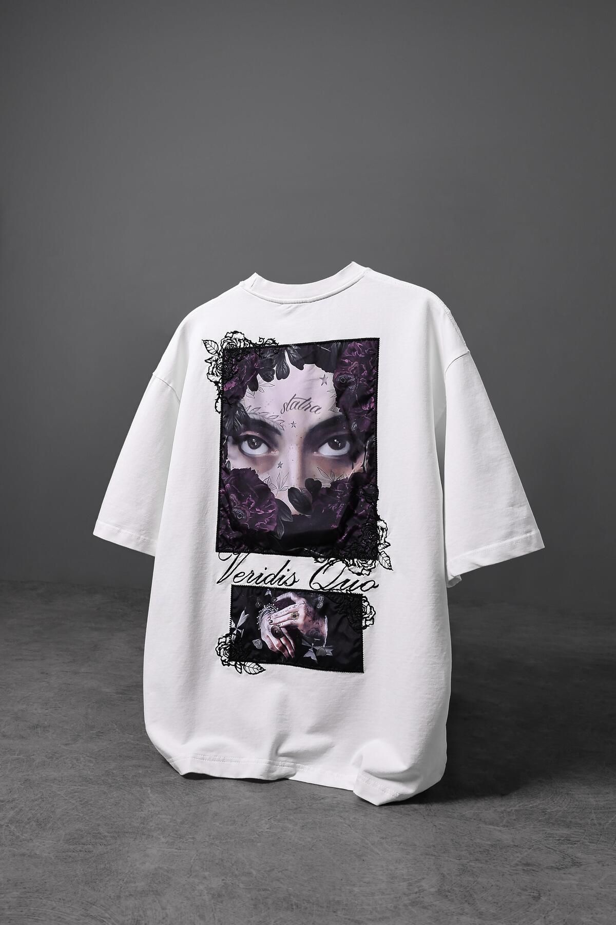 Slatra Erkek Beyaz Veridis Quo Patch Nakışlı Oversize Tshirt