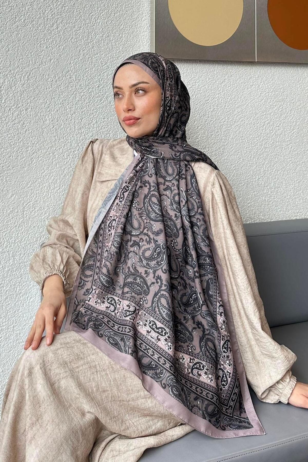 lamelif-Retro Pattern Soft Shawl Soft Brown 3