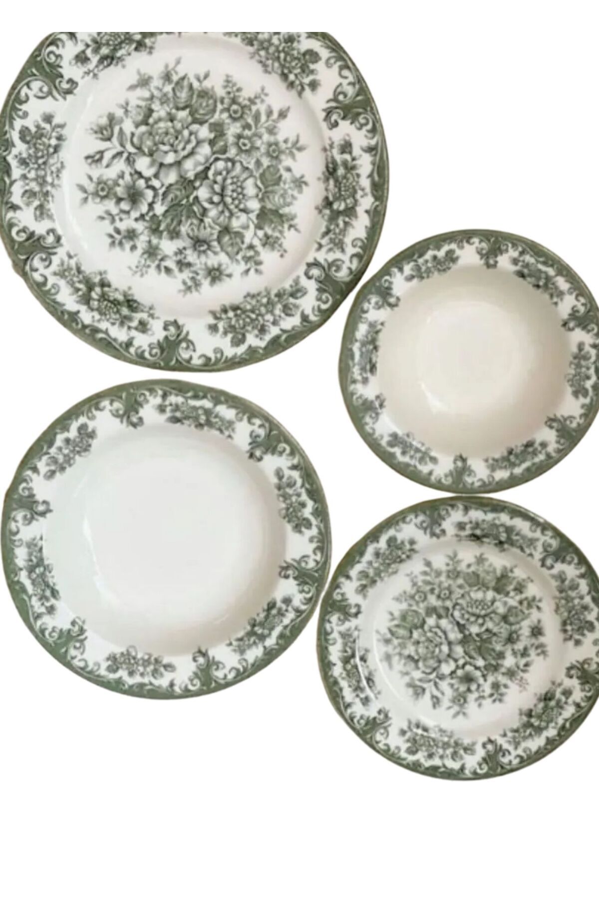 wellstore Klasik Kuş - Çiçek Desenli Tek Kişilik Yemek Takımı