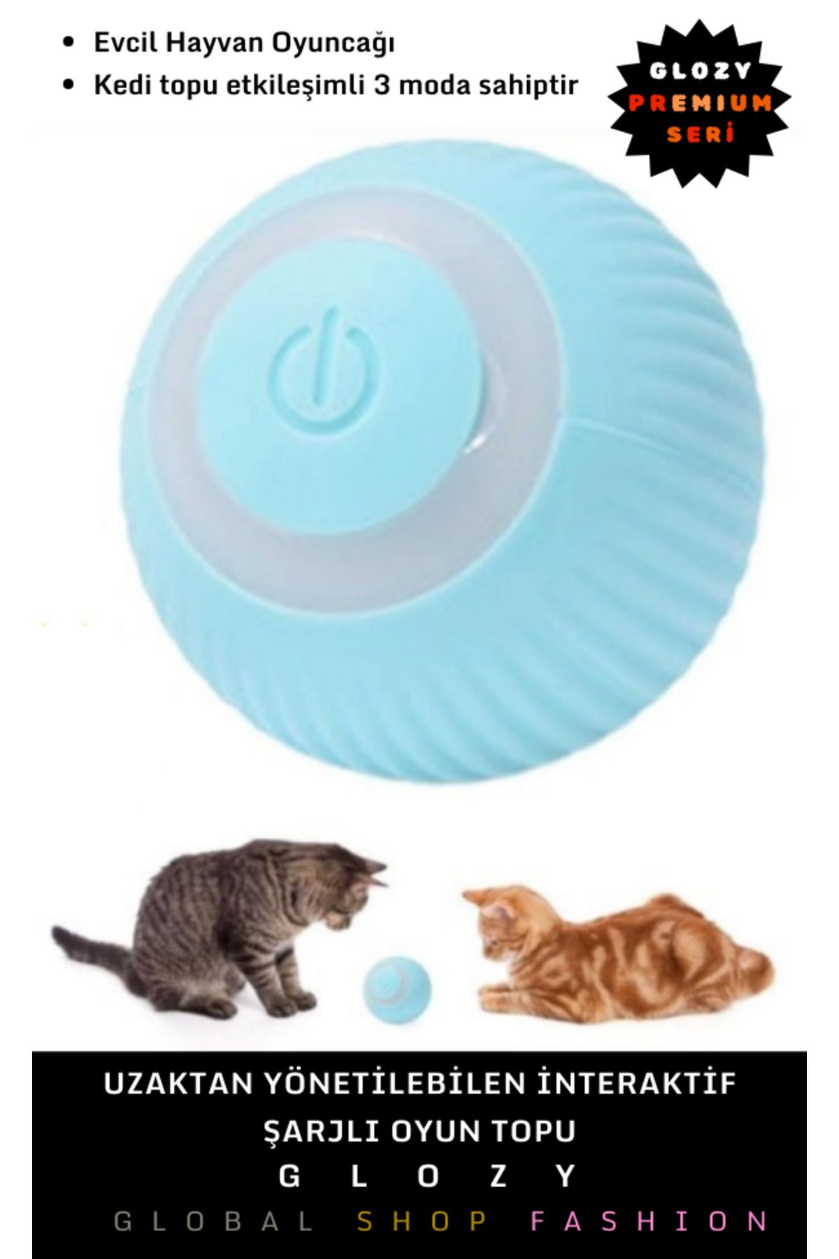 GLOZY Premium Seri Evcil Hayvanlar İçin Uzun Ömürlü Uzaktan Kumandalı 3 Modlu Şarjlı Kedi Köpek Oyun Topu