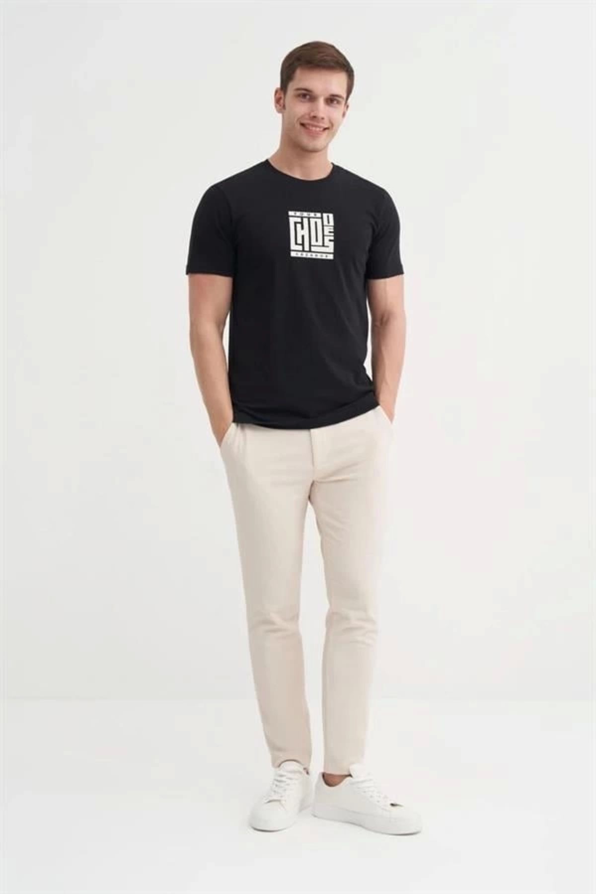 Lale Moda 4165 Bisiklet Yaka Baskılı Erkek T-Shirt SİYAH