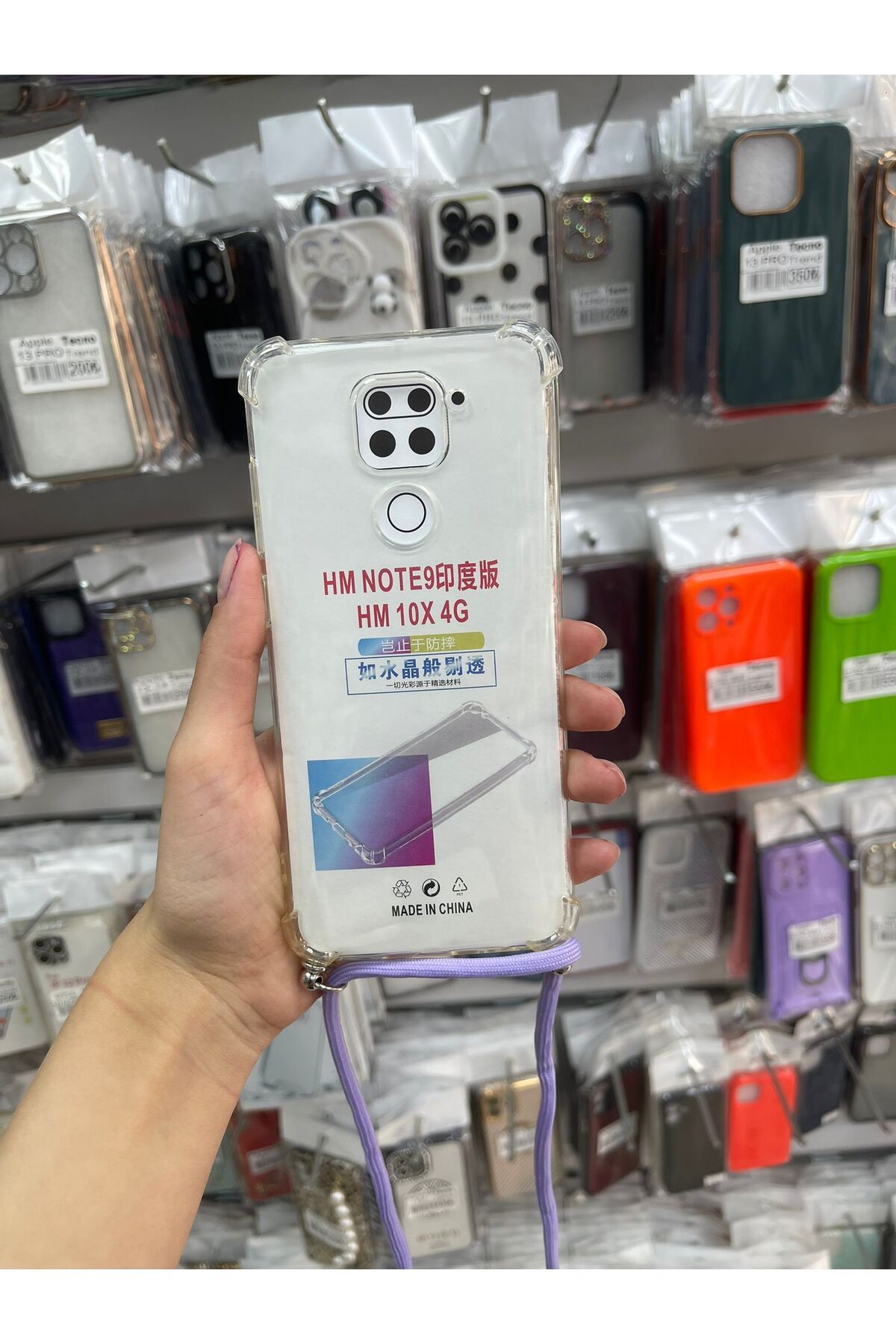 TECNOTREND xiaomi redmi note 9 pro uyumlu ipli boyun askılı şeffaf kılıf