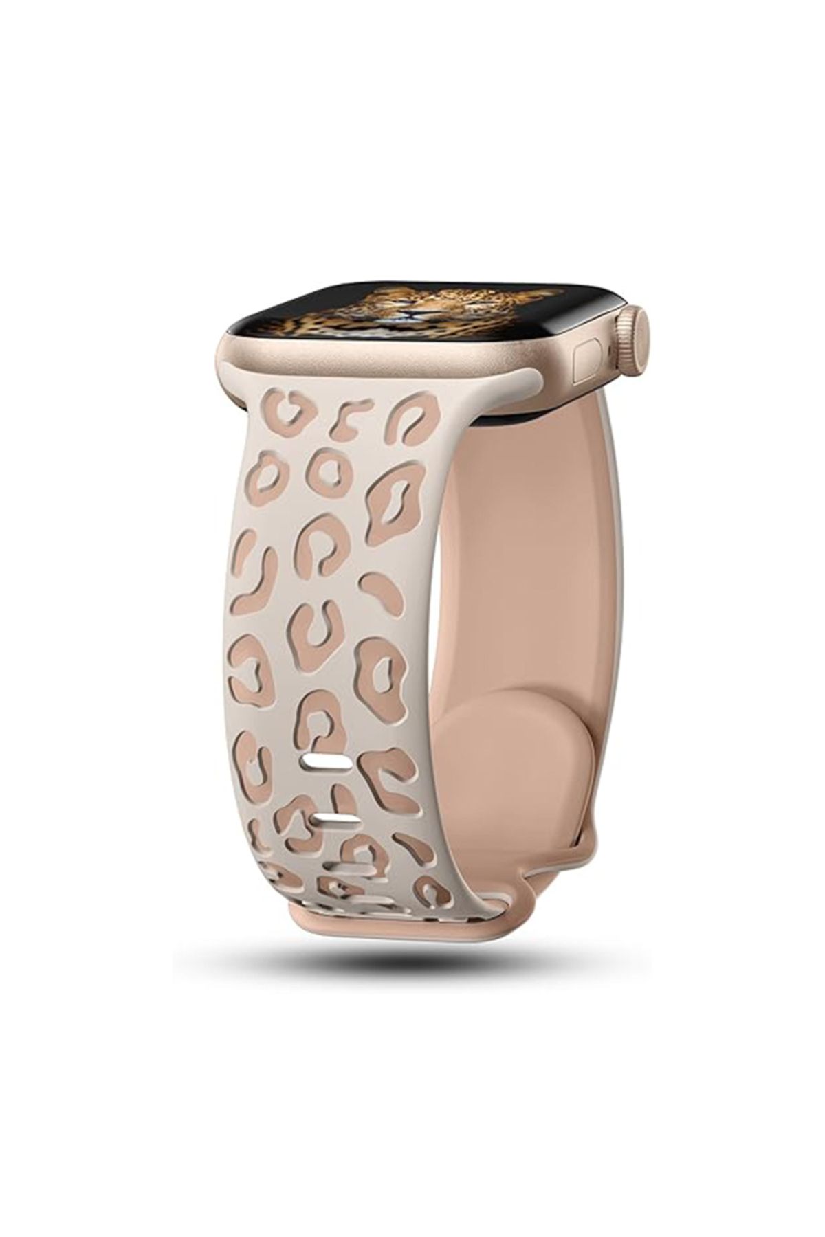 Strap U Apple Watch 2/3/4/5/6/7/8/9/se 38/40/41 mm Seri 10 42mm Uyumlu Leopar Silikon Kordon Strap Kayış