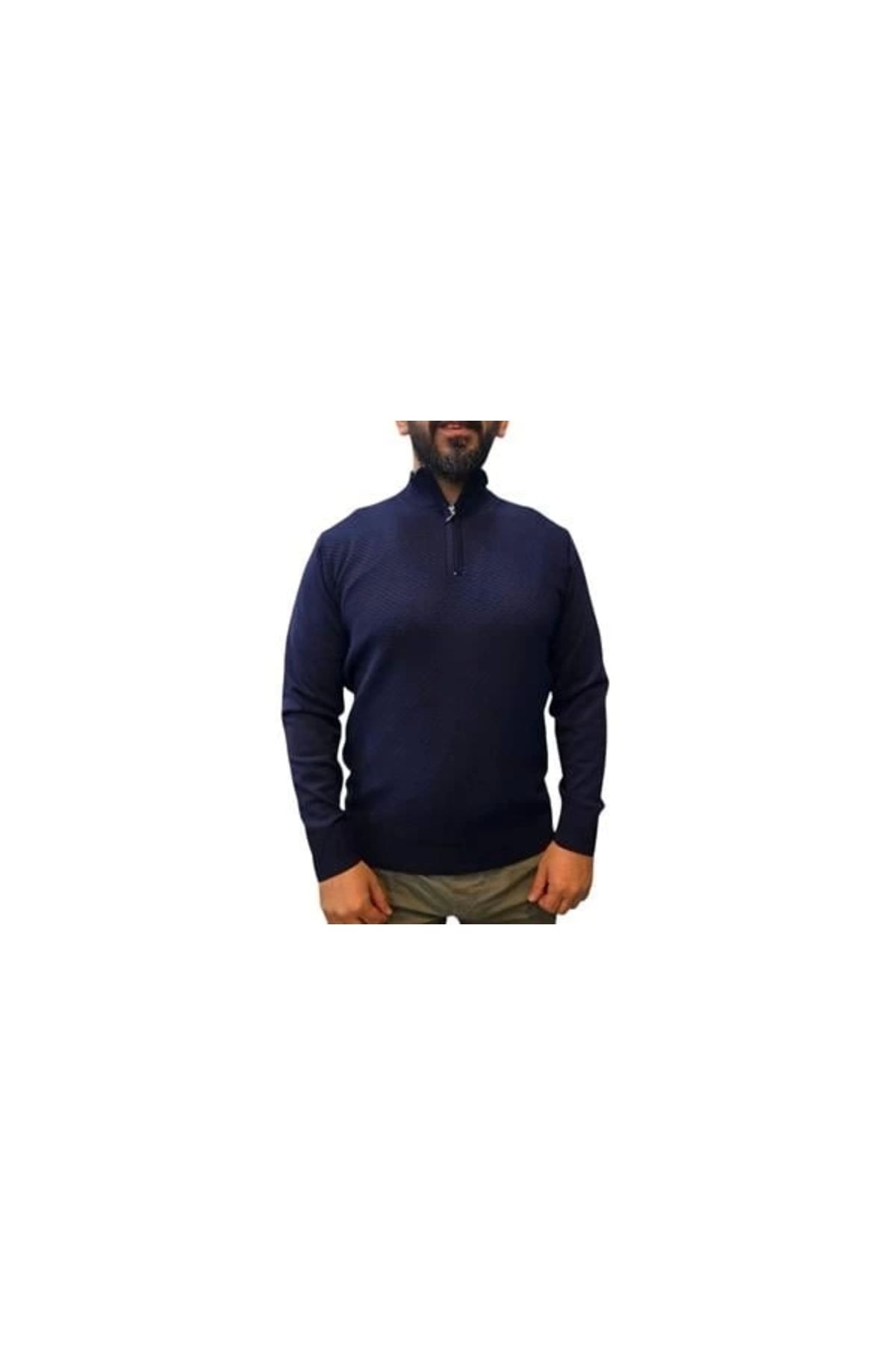 Lale Moda Yarım Fermuar Apaş Yaka Waffle Desen Erkek Sweatshirt