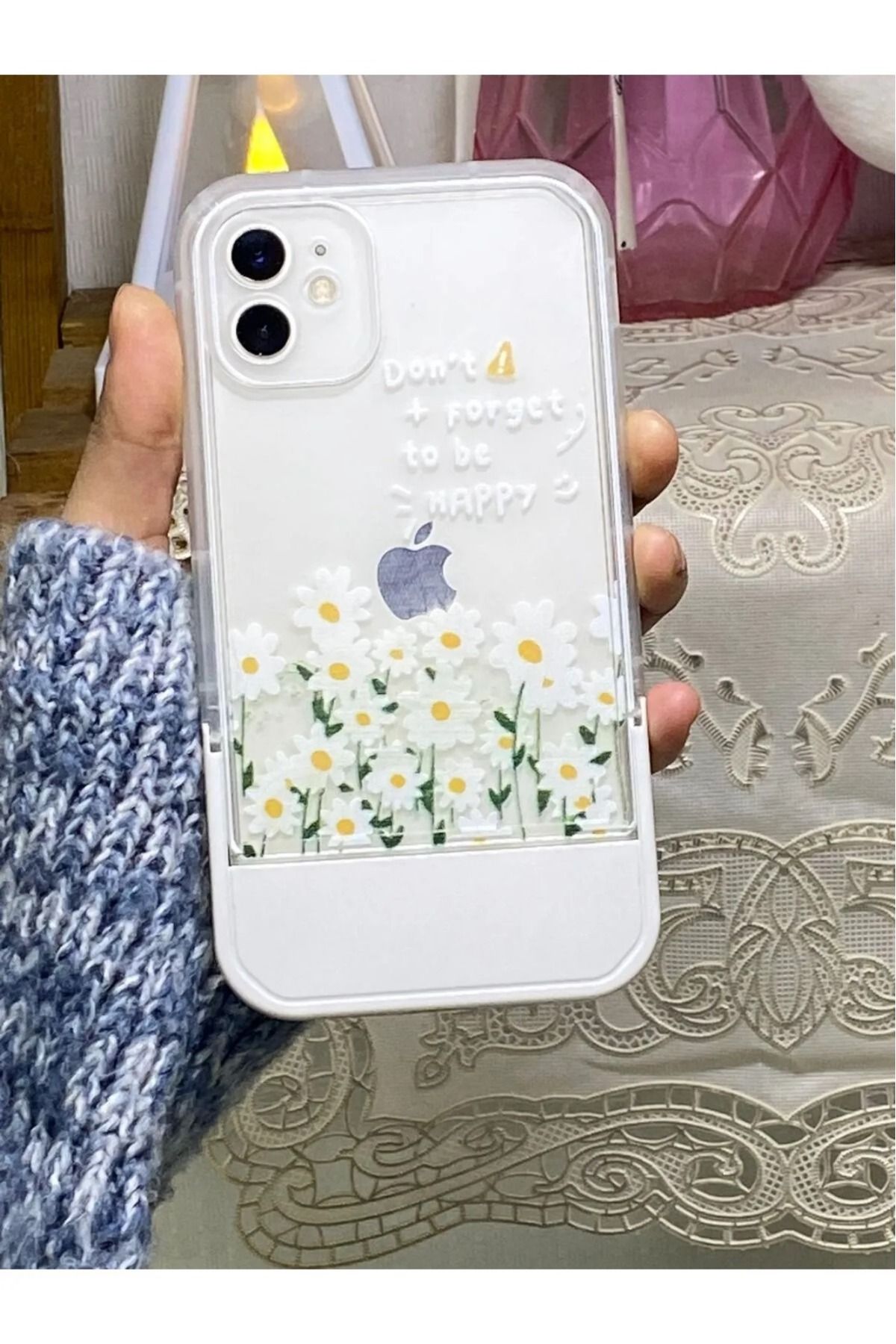 LUXKLAS iphone 11 papatya baskılı ve telefon sabitleyiçi kılıf