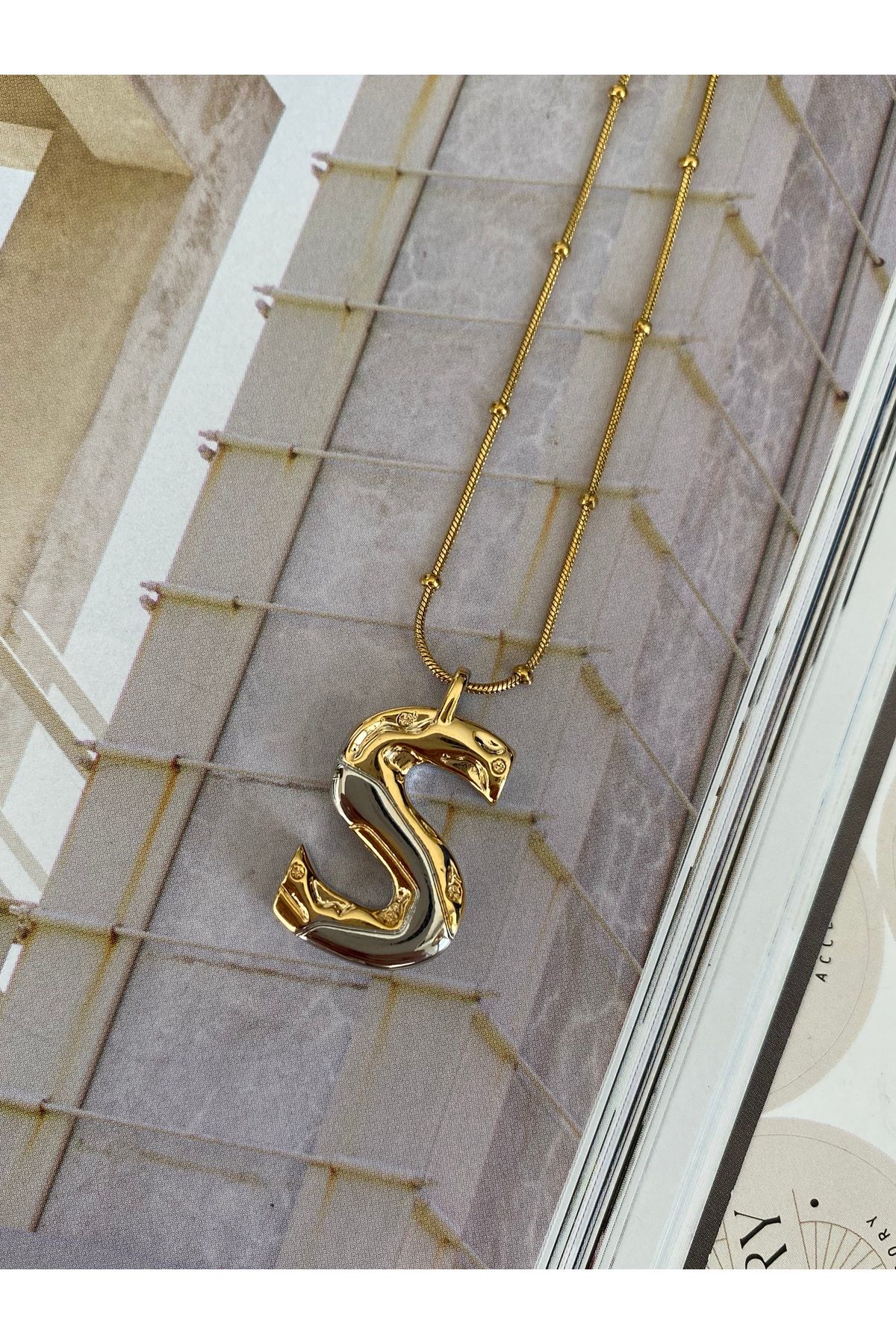 Pinery Jewels Çift Renk Harf Kararmaz Paslanmaz Çelik Kadın Kolye