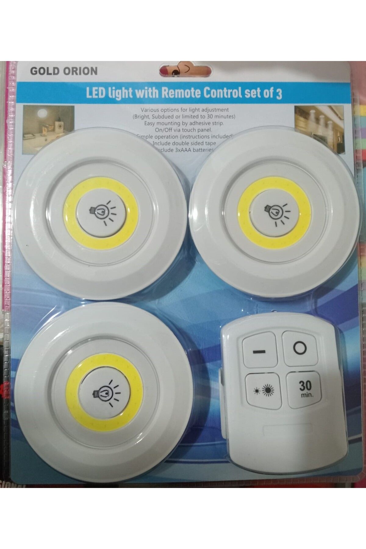 MSBTAKI Led Işık Kablosuz Uzaktan Kumandalı Dolap İçi LED Ampul Seti 3'lü, Spot Lamba, Gece Lambası