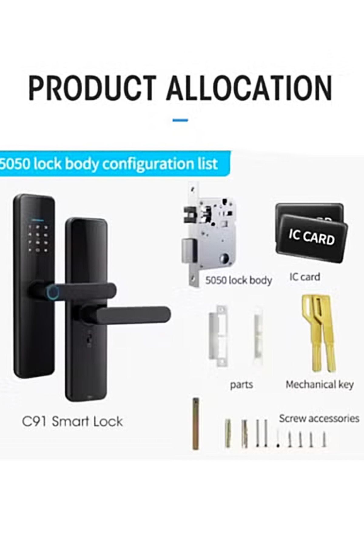 DarTech-Dartek Smart Lock 5 Ways to Unlock with Fingerprint, Padlock, Key, Card, App Fits Any Door, Global Version, Home System Black 4