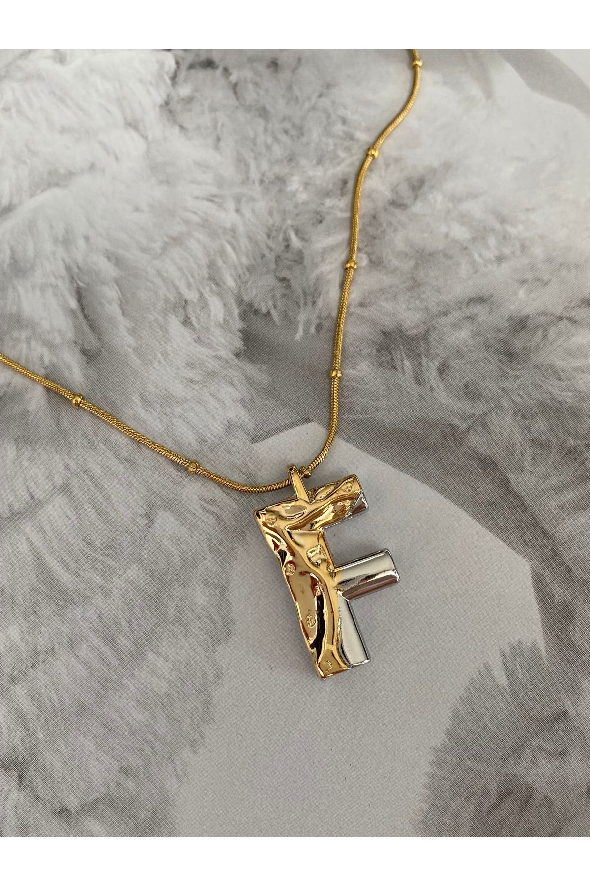 Pinery Jewels Çift Renk Harf Kararmaz Paslanmaz Çelik Kadın Kolye
