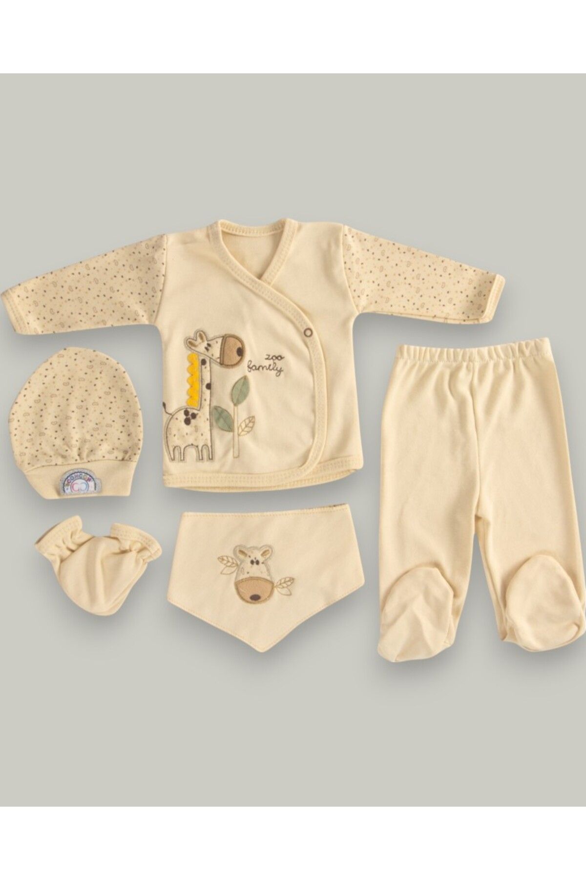 MINNOOSH BABY Zebra Motifli 5'li Unisex Organik Yenidoğan Seti