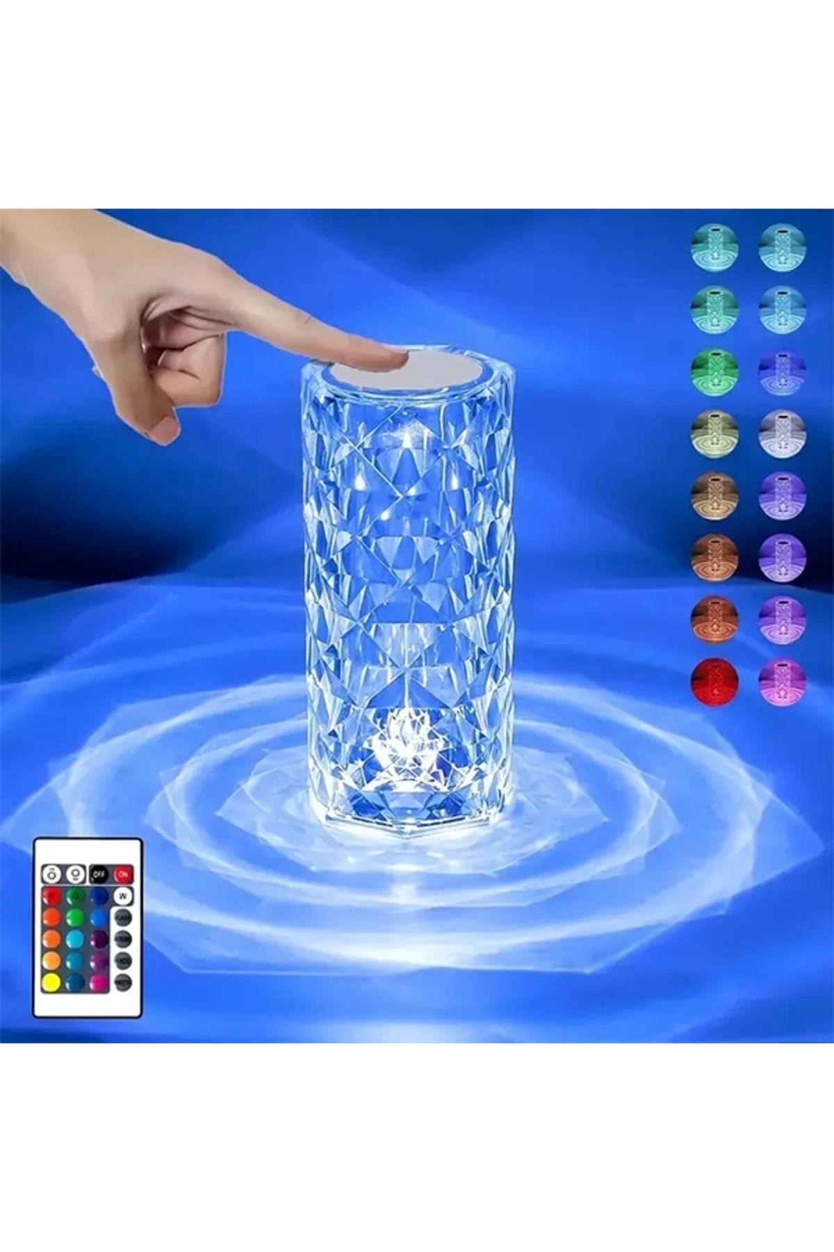Yenimiyeni Dokunmatik Kristal Led Rgb Masa Lambası Şarjlı Uzaktan Kumandalı Dekorasyon Lambası