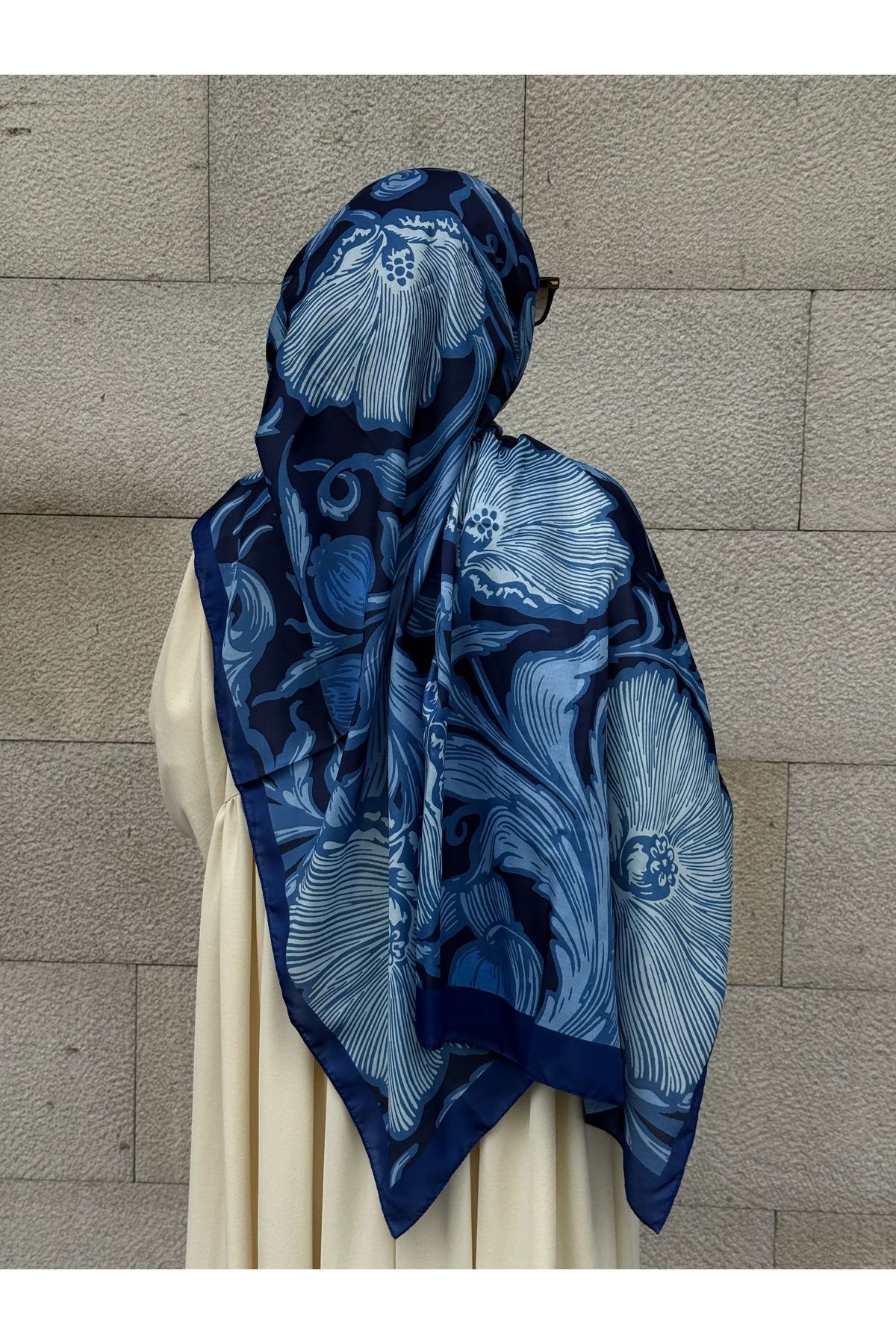 Qalortex Scarf Pamuklu Soft Luna Desen Şal-Lacivert
