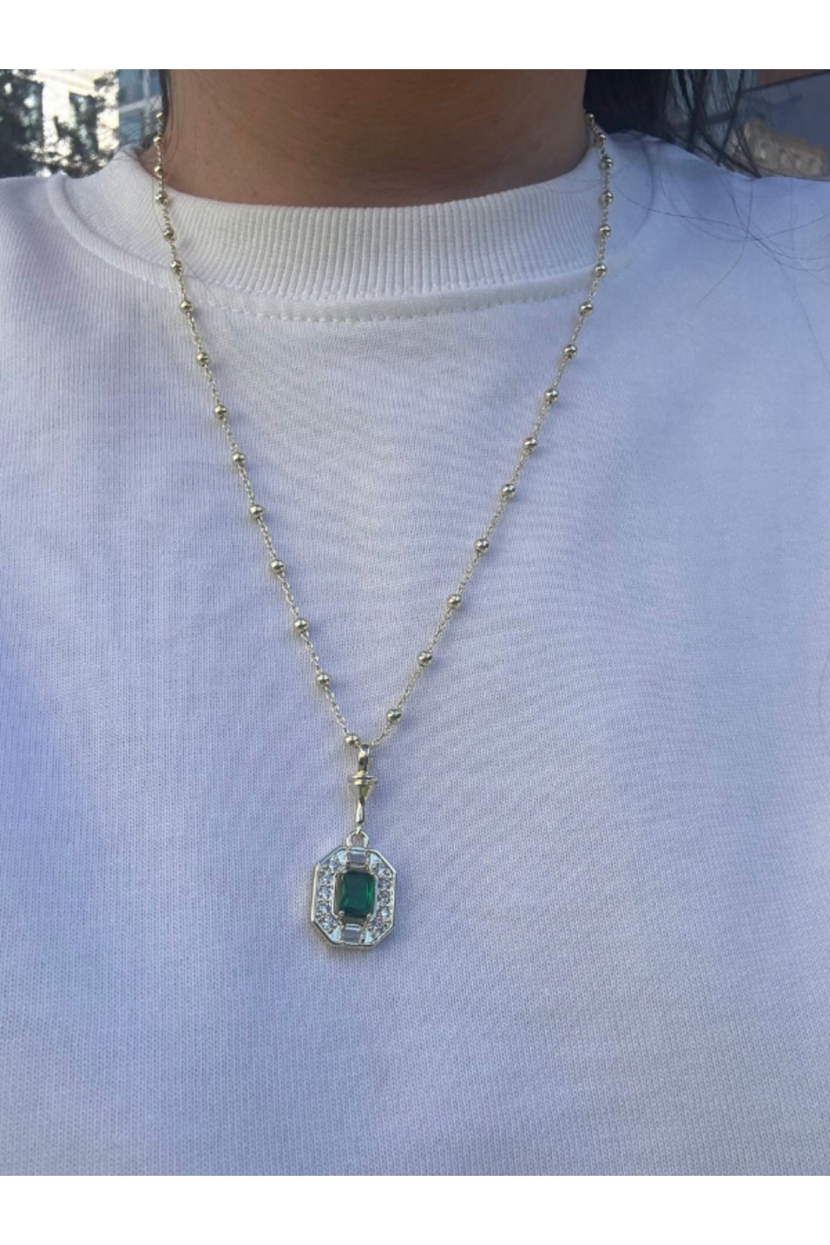 bijuxbymrv Serenay Kolye Yeşil Taşlı
