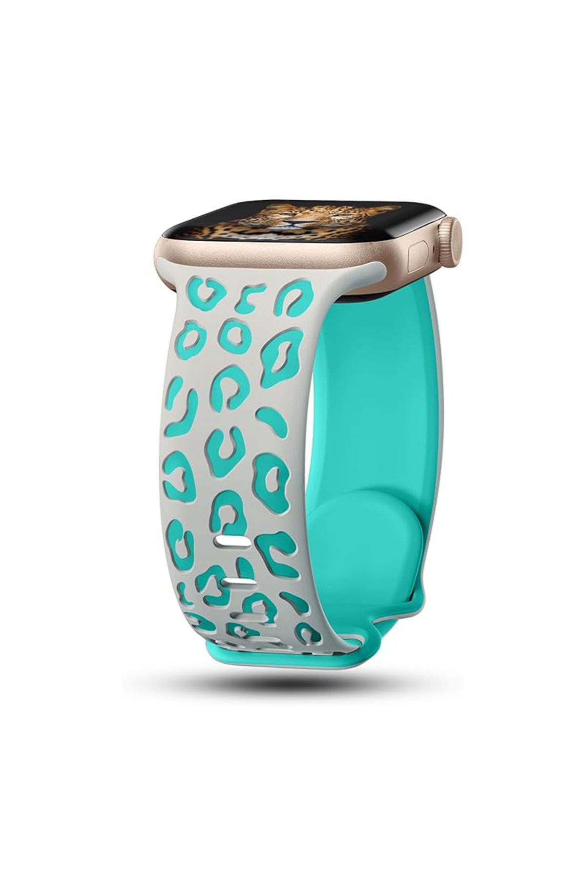 Strap U Apple Watch 2/3/4/5/6/7/8/9/se 38/40/41 mm Seri 10 42mm Uyumlu Leopar Silikon Kordon Strap Kayış