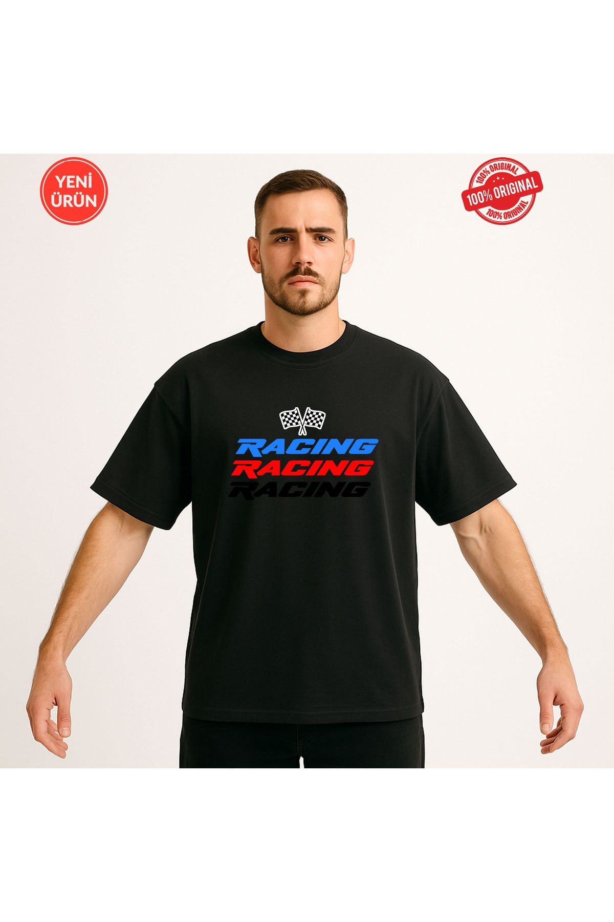 Advantage Yeni Trend Unisex RACING Motorsport Baskılı %100 Pamuklu Premium T-Shirt