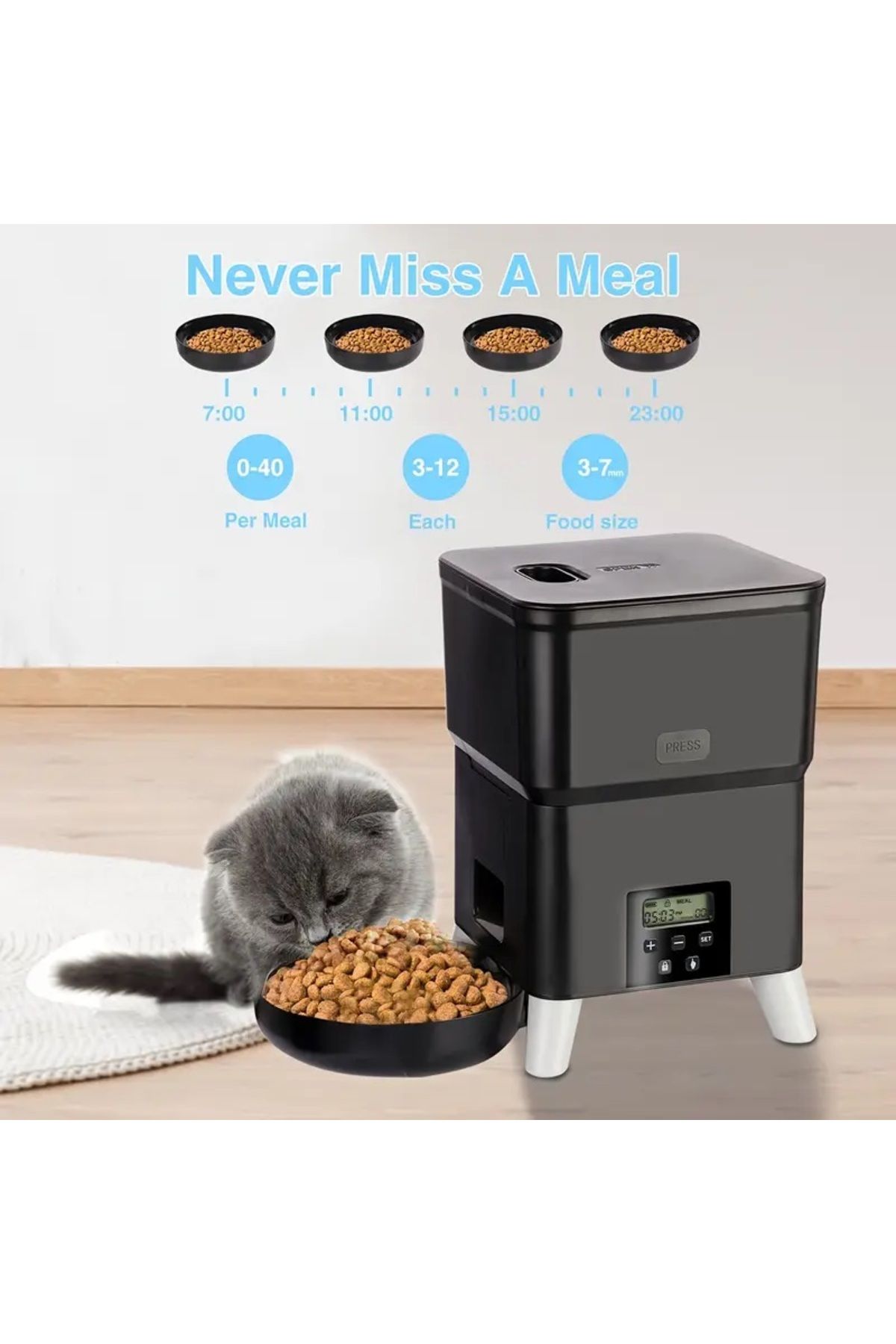 LunaRisa 3L Otomatik Akıllı Kedi/Köpek Mama Kabı - Besleyici ve Pratik Mama Çözüm