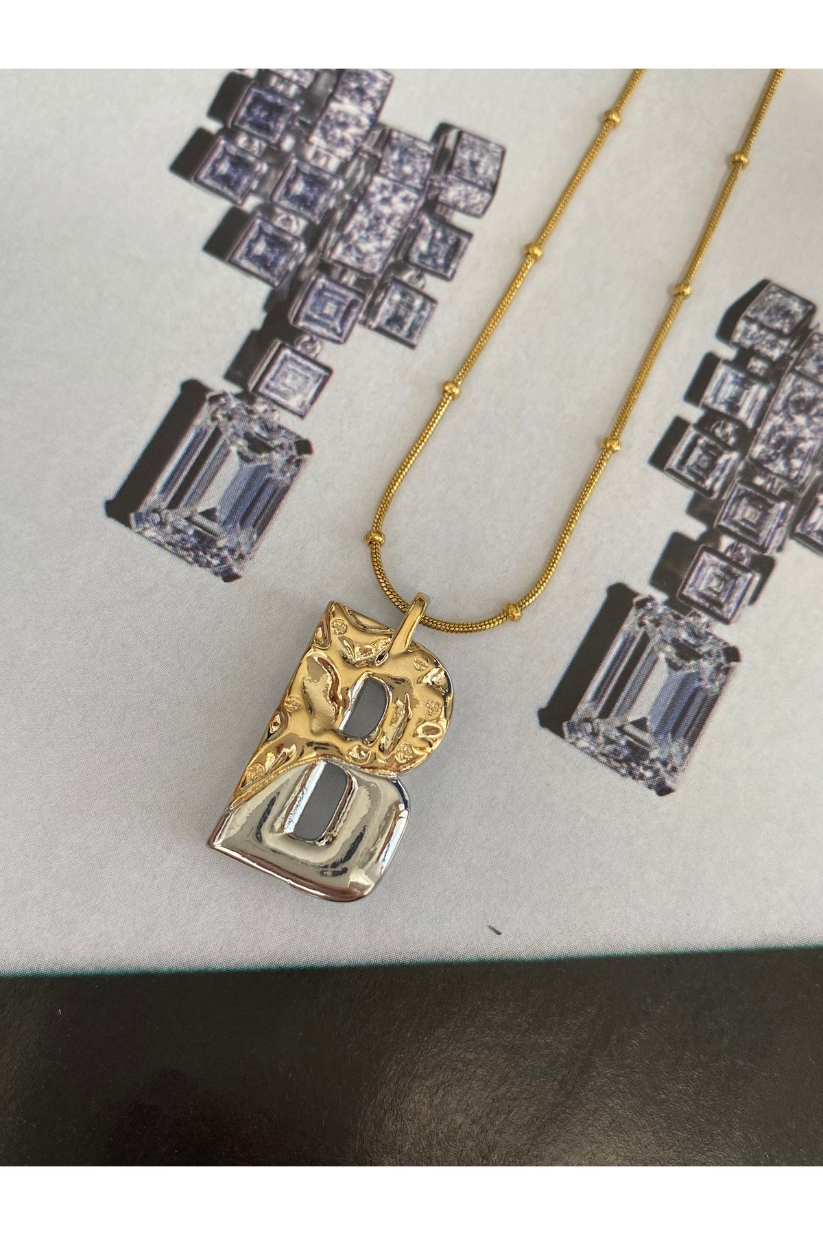 Pinery Jewels Çift Renk Harf Kararmaz Paslanmaz Çelik Kadın Kolye