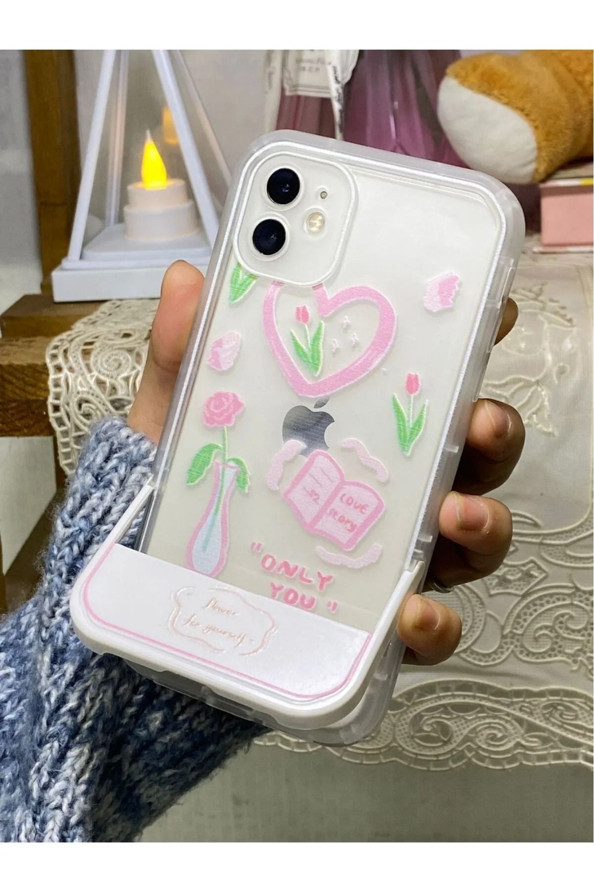 LUXKLAS iphone 11 desen baskılı ve telefon sabitleyiçi kılıf